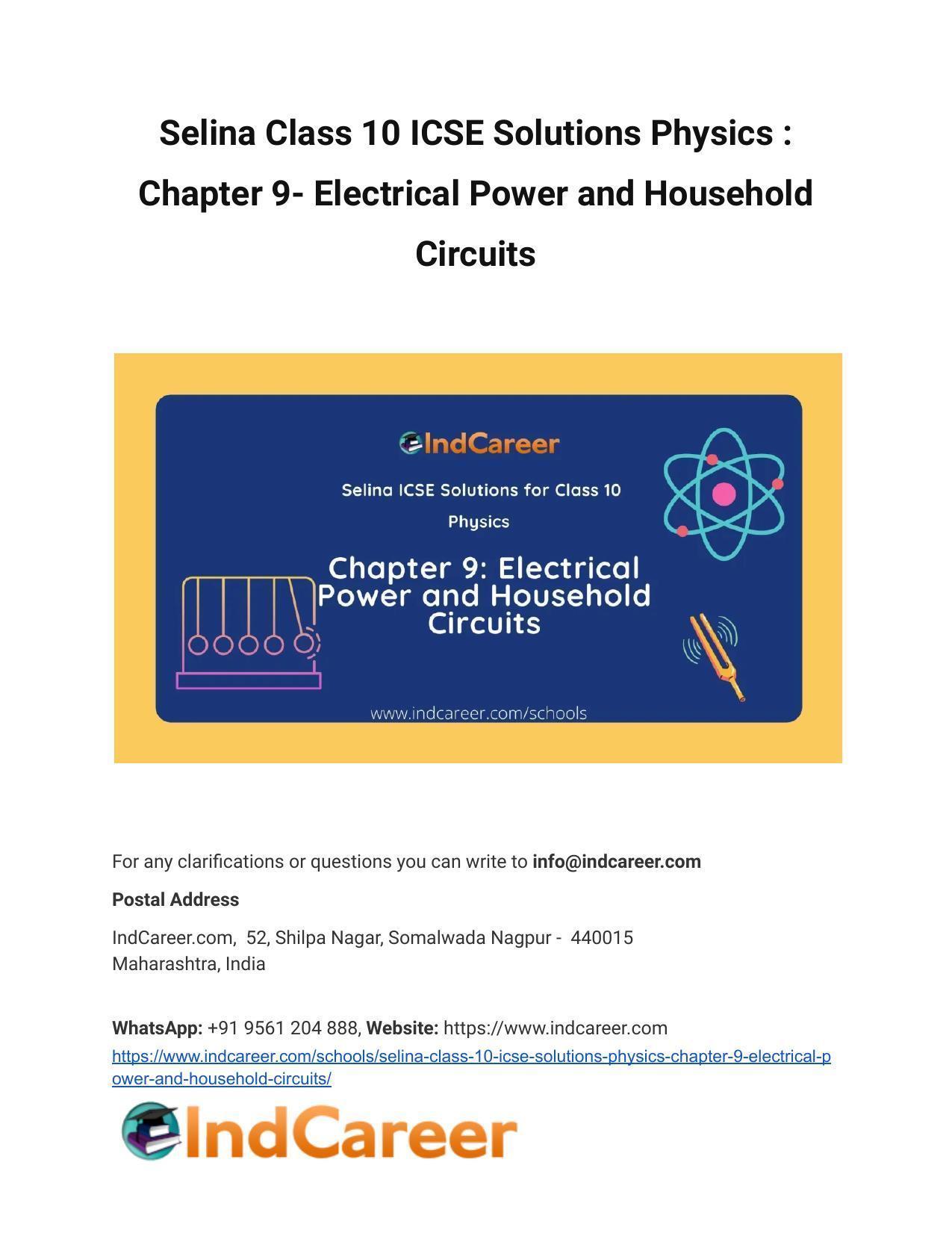 Selina class 10 icse solutions physics chapter 9 electrical power
