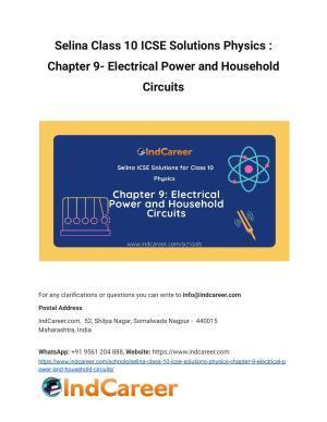Selina Class 10 ICSE Solutions Physics : Chapter 9- Electrical Power and Household Circuits