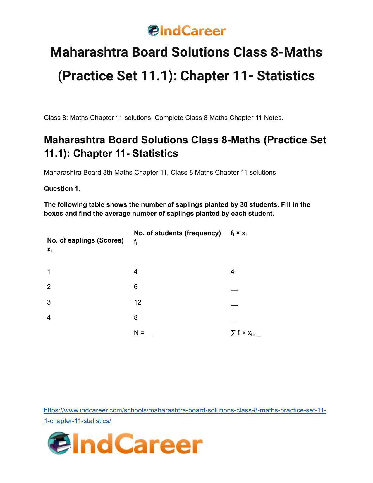 Maharashtra Board Solutions Class 8-Maths (Practice Set 11.1): Chapter 11- Statistics - Page 2