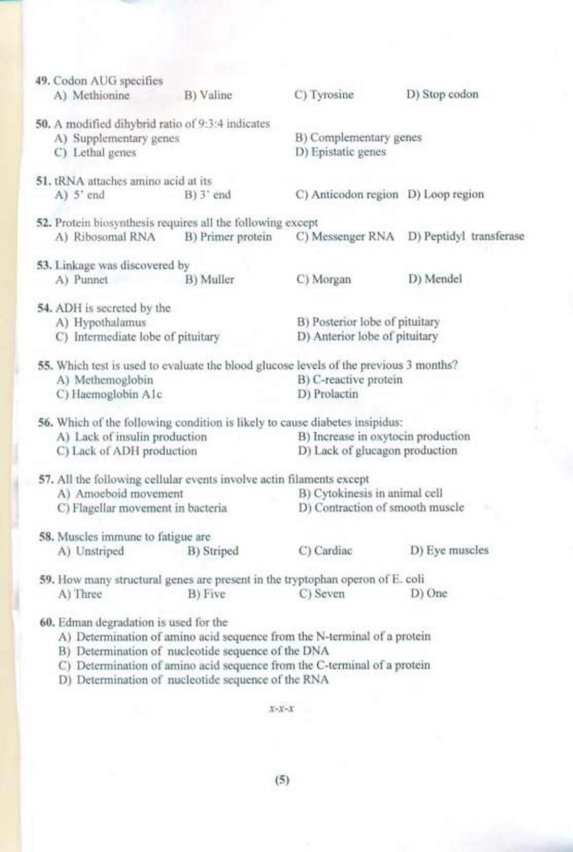 PUCET UG 2019 Biology Question Paper - Page 6