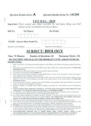 PUCET UG 2019 Biology Question Paper