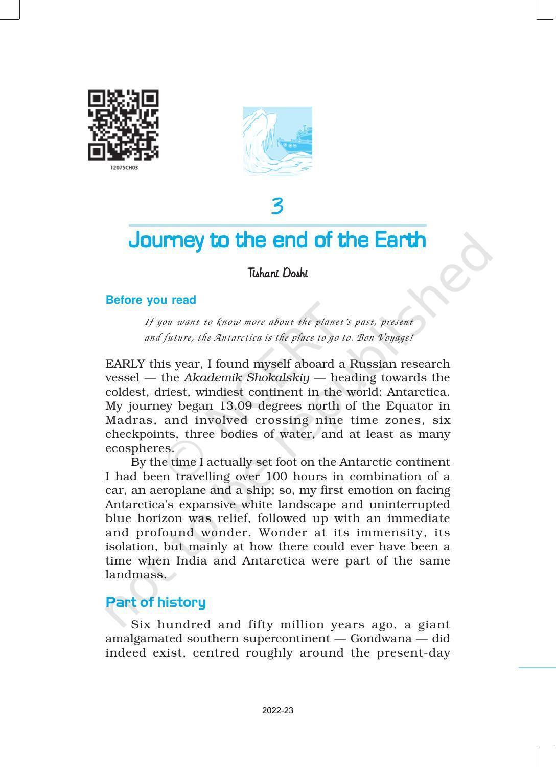 NCERT Book for Class 12 English Chapter 3 Journey to the end of the Earth - Page 1
