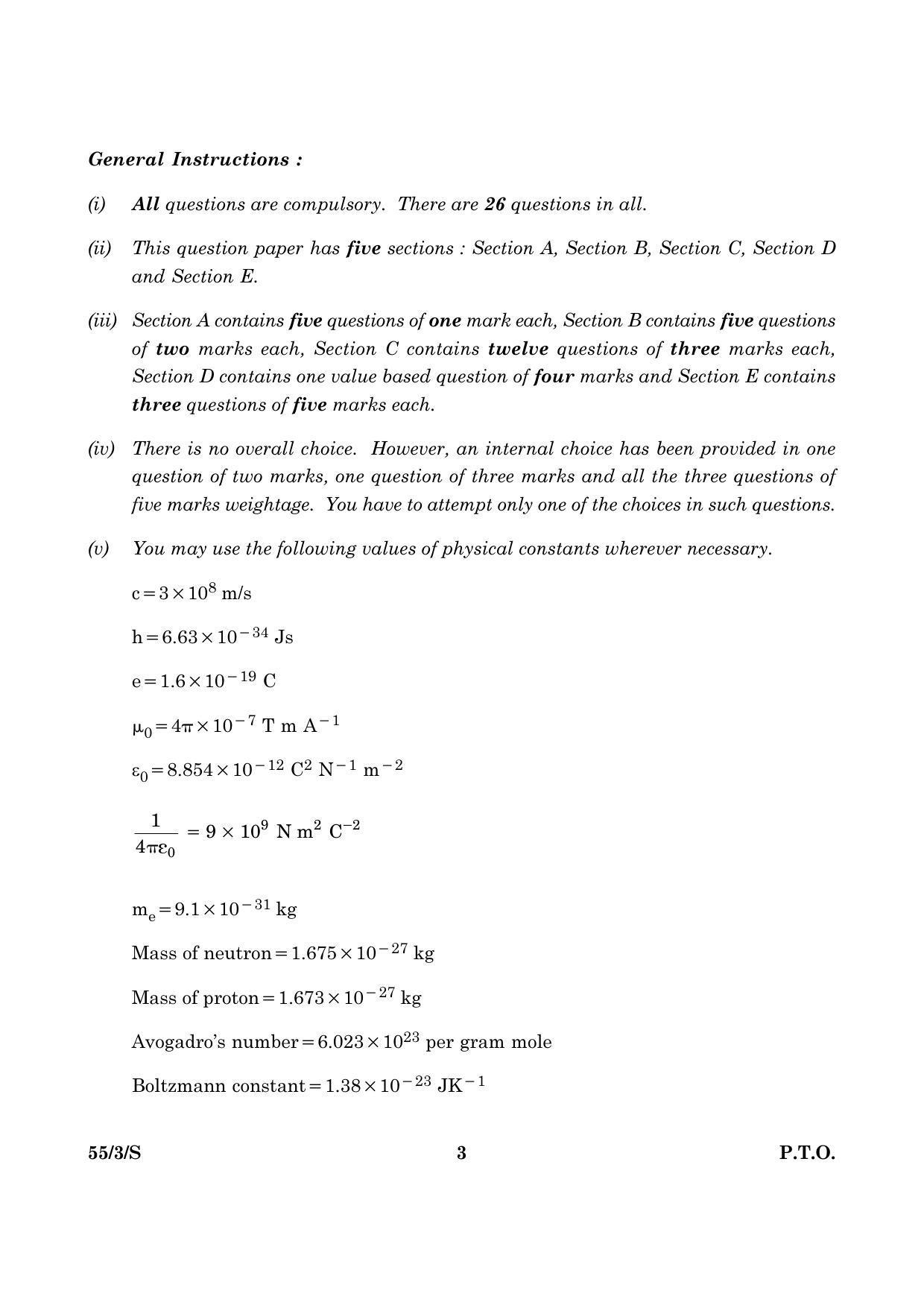 CBSE Class 12 055 Set 3 S Physics Theory 2016 Question Paper - Page 3