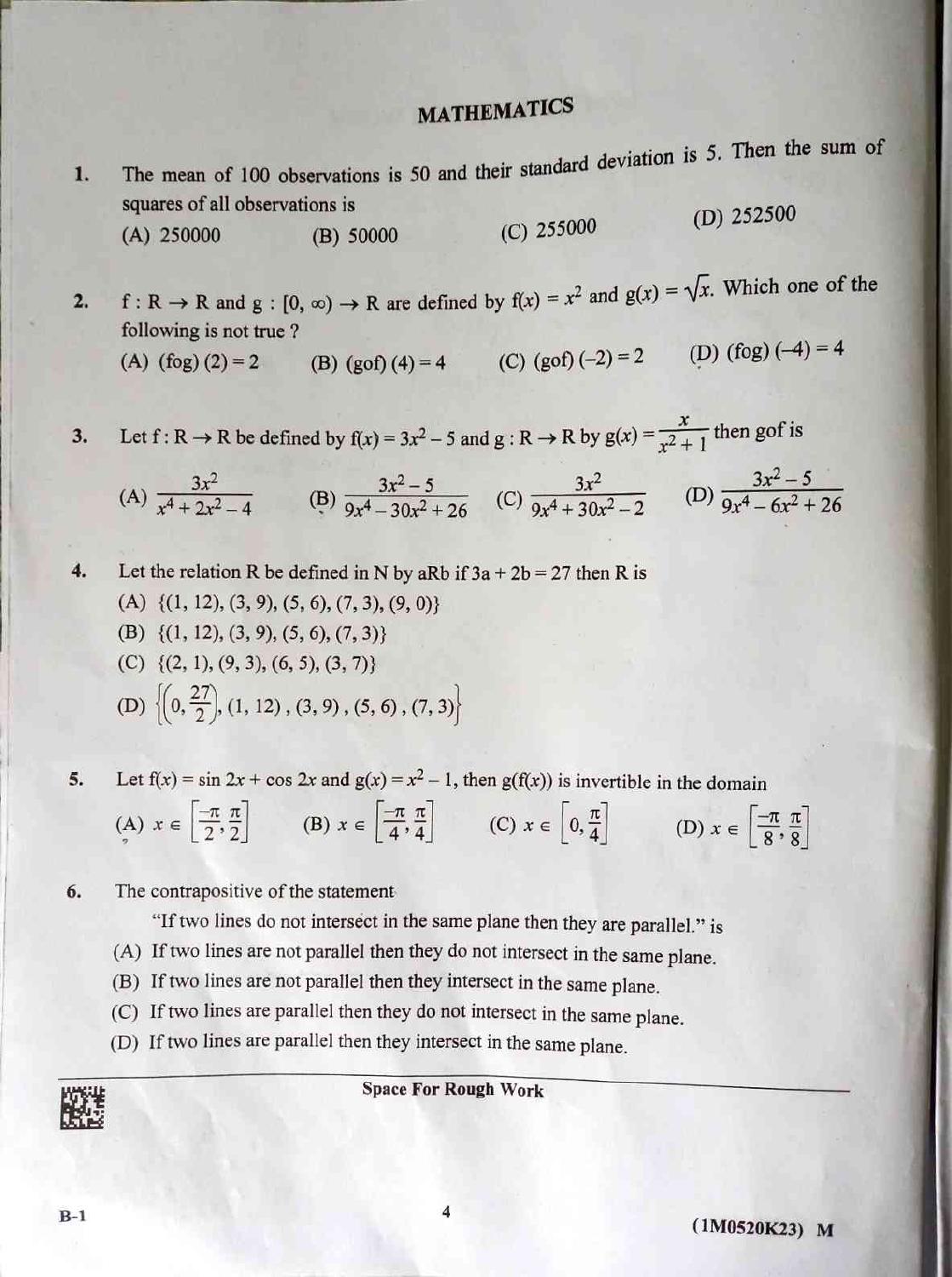 KCET 2023 Mathematics Set B-1 Question Paper - Page 1