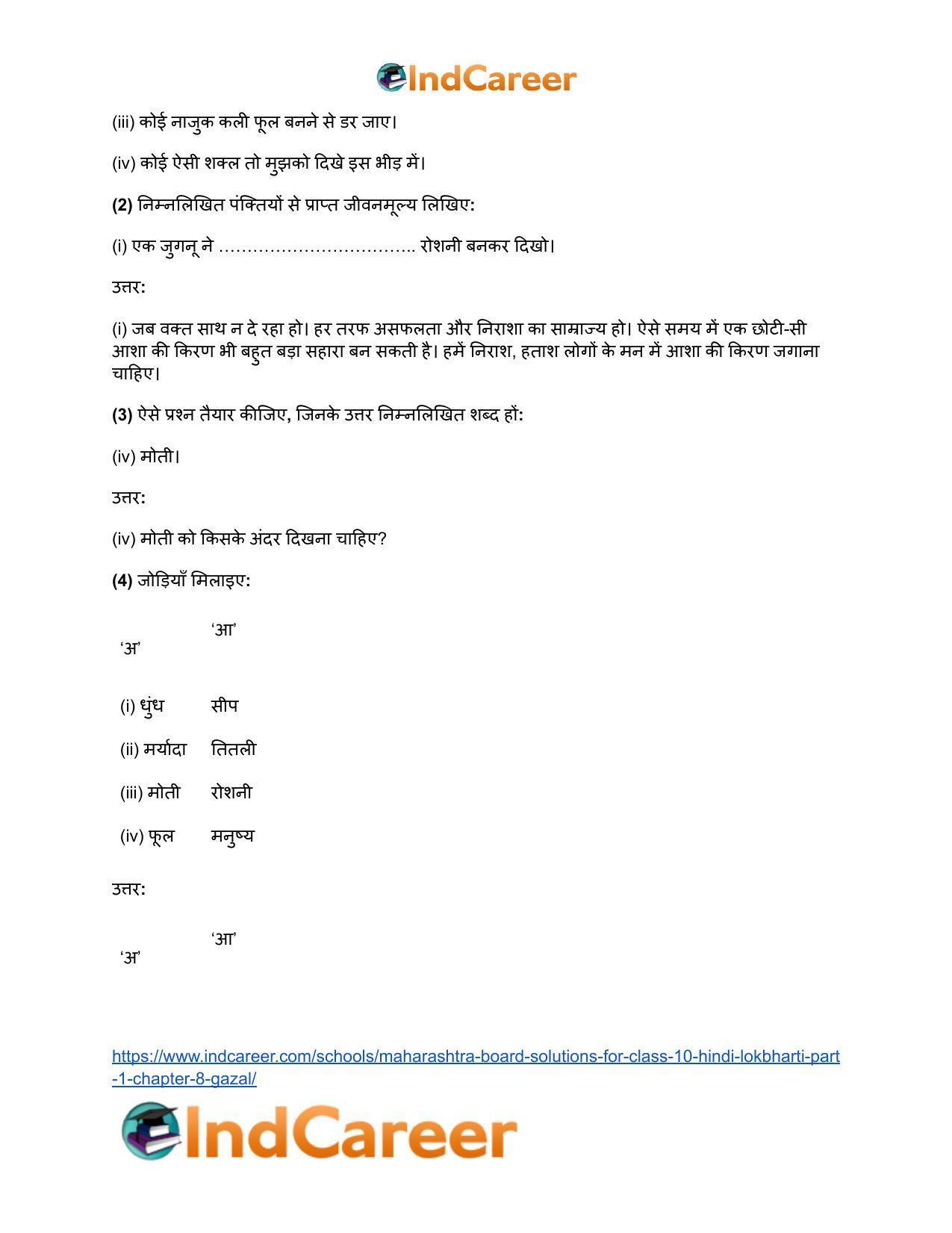 Maharashtra Board Solutions for Class 10- Hindi Lokbharti (Part 1): Chapter 8- गजल - Page 10