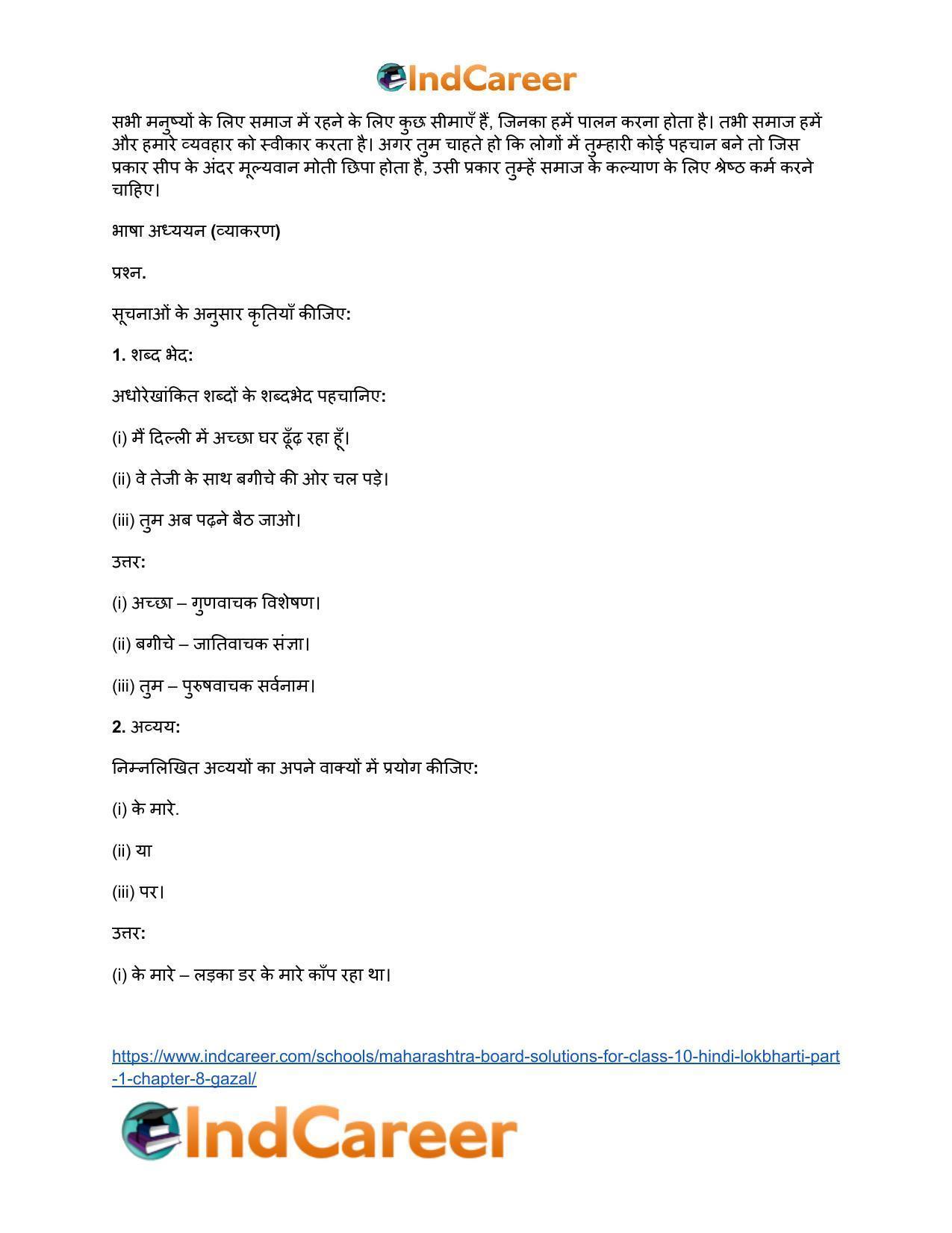 Maharashtra Board Solutions for Class 10- Hindi Lokbharti (Part 1): Chapter 8- गजल - Page 12