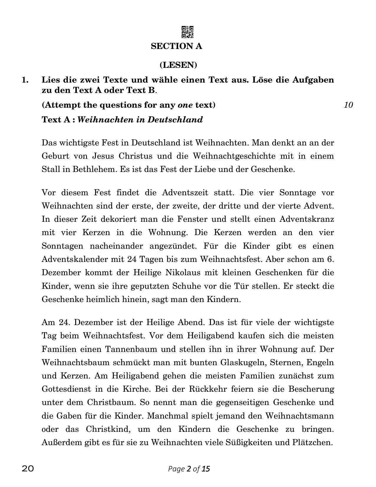 CBSE Class 12 German (Compartment) 2023 Question Paper - Page 2