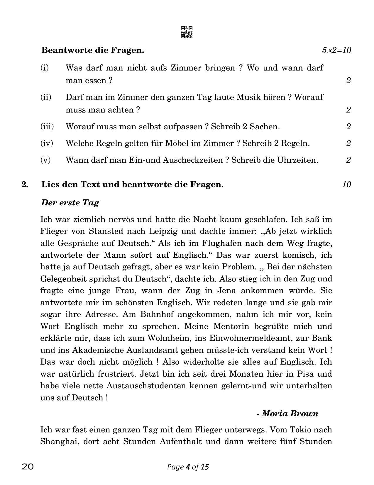 CBSE Class 12 German (Compartment) 2023 Question Paper - Page 4