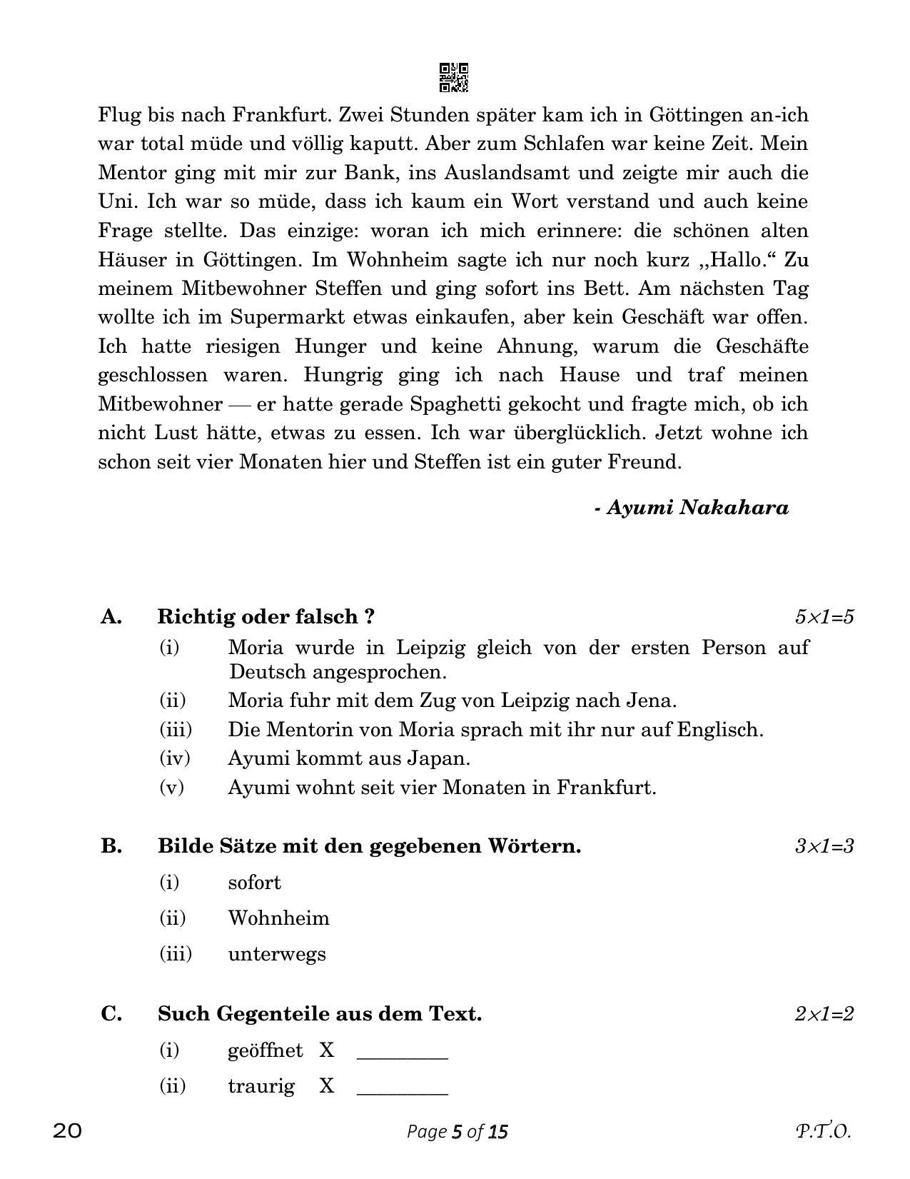 CBSE Class 12 German (Compartment) 2023 Question Paper - Page 5