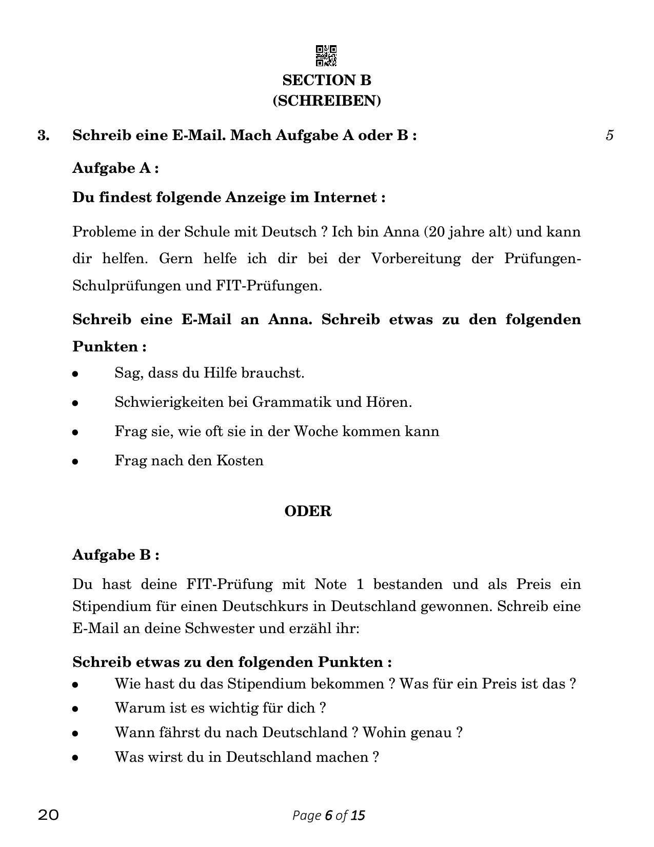 CBSE Class 12 German (Compartment) 2023 Question Paper - Page 6