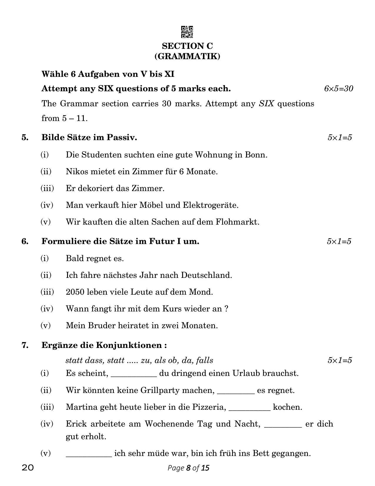 CBSE Class 12 German (Compartment) 2023 Question Paper - Page 8
