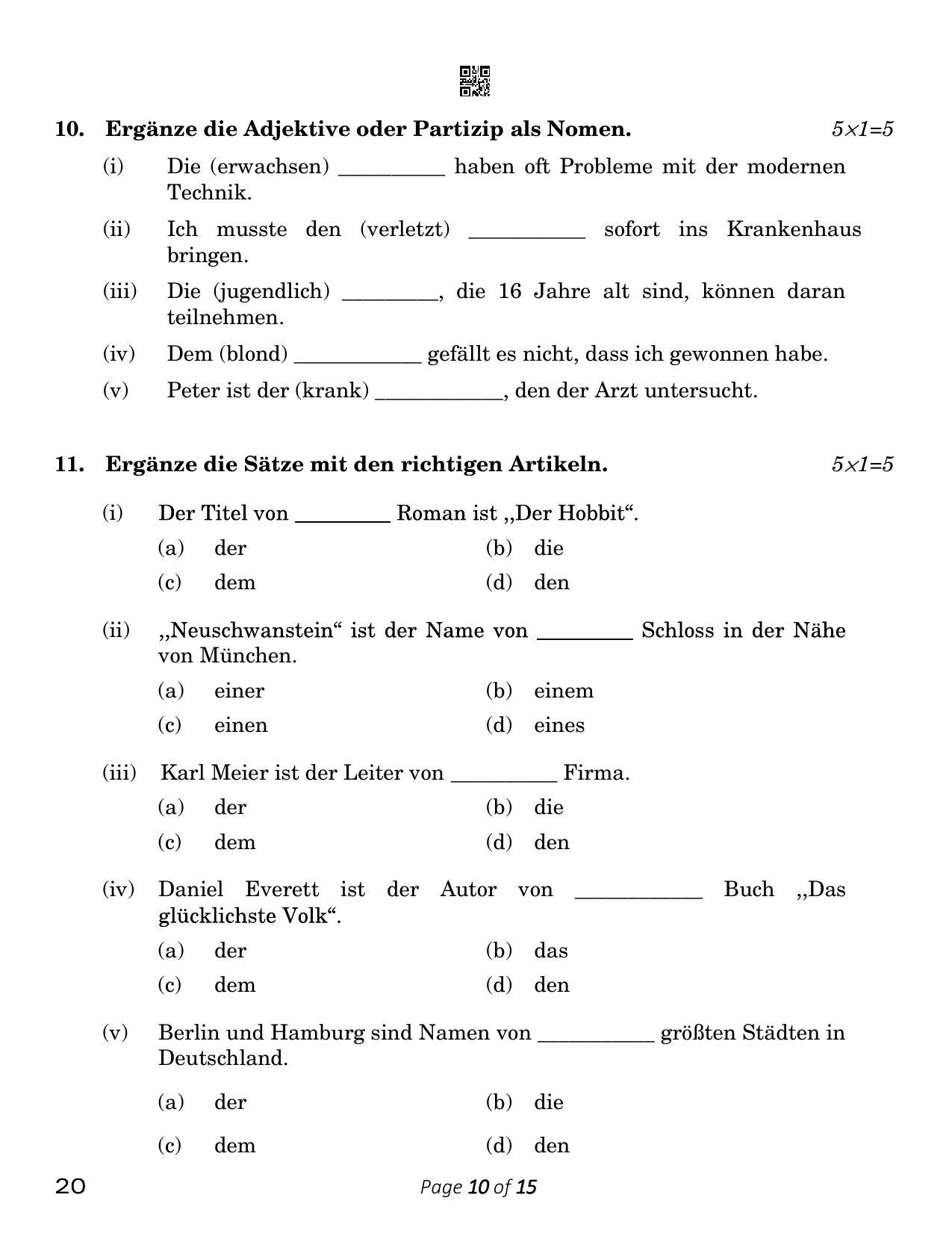 CBSE Class 12 German (Compartment) 2023 Question Paper - Page 10