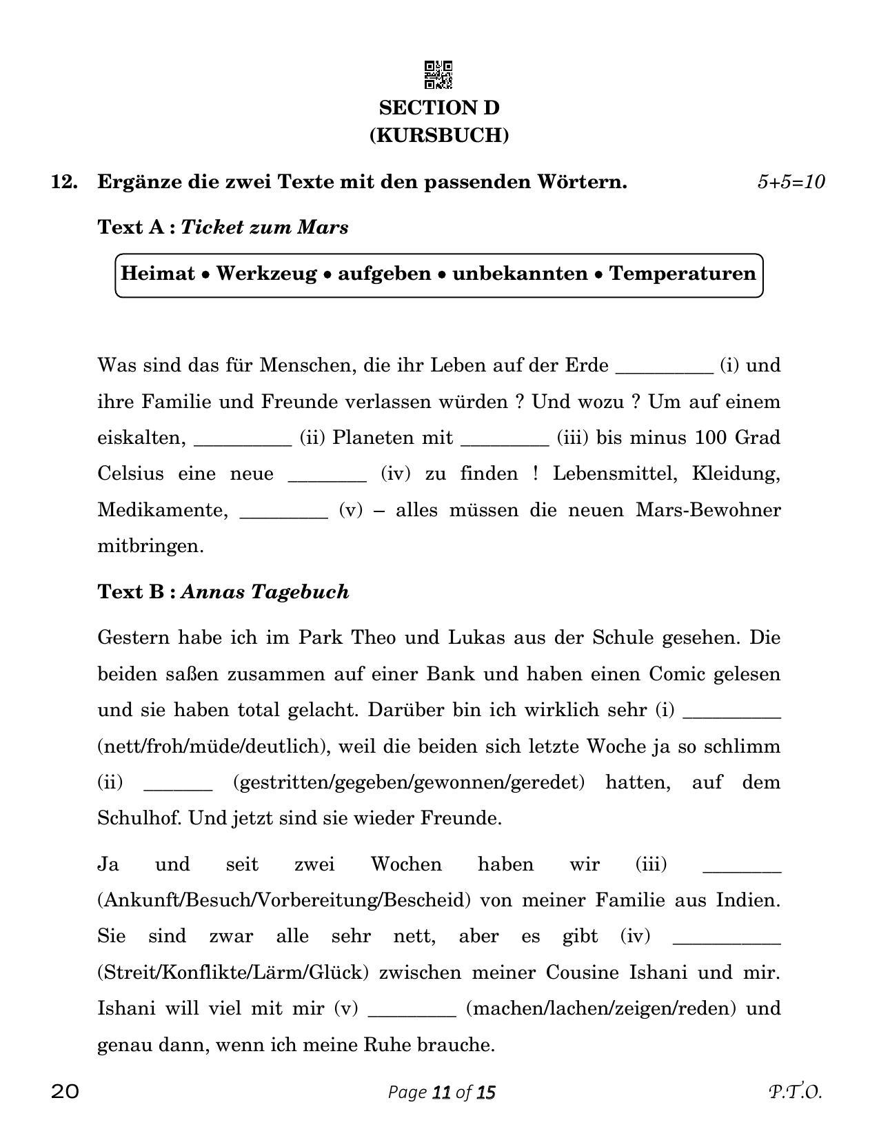 CBSE Class 12 German (Compartment) 2023 Question Paper - Page 11