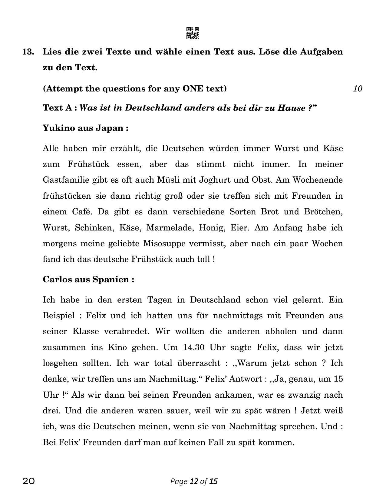 CBSE Class 12 German (Compartment) 2023 Question Paper - Page 12