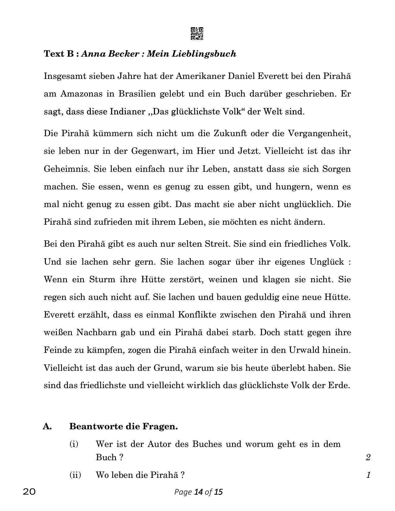 CBSE Class 12 German (Compartment) 2023 Question Paper - Page 14