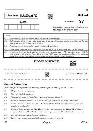 CBSE Class 10 QP_064_Home_Science 2021 Compartment Question Paper