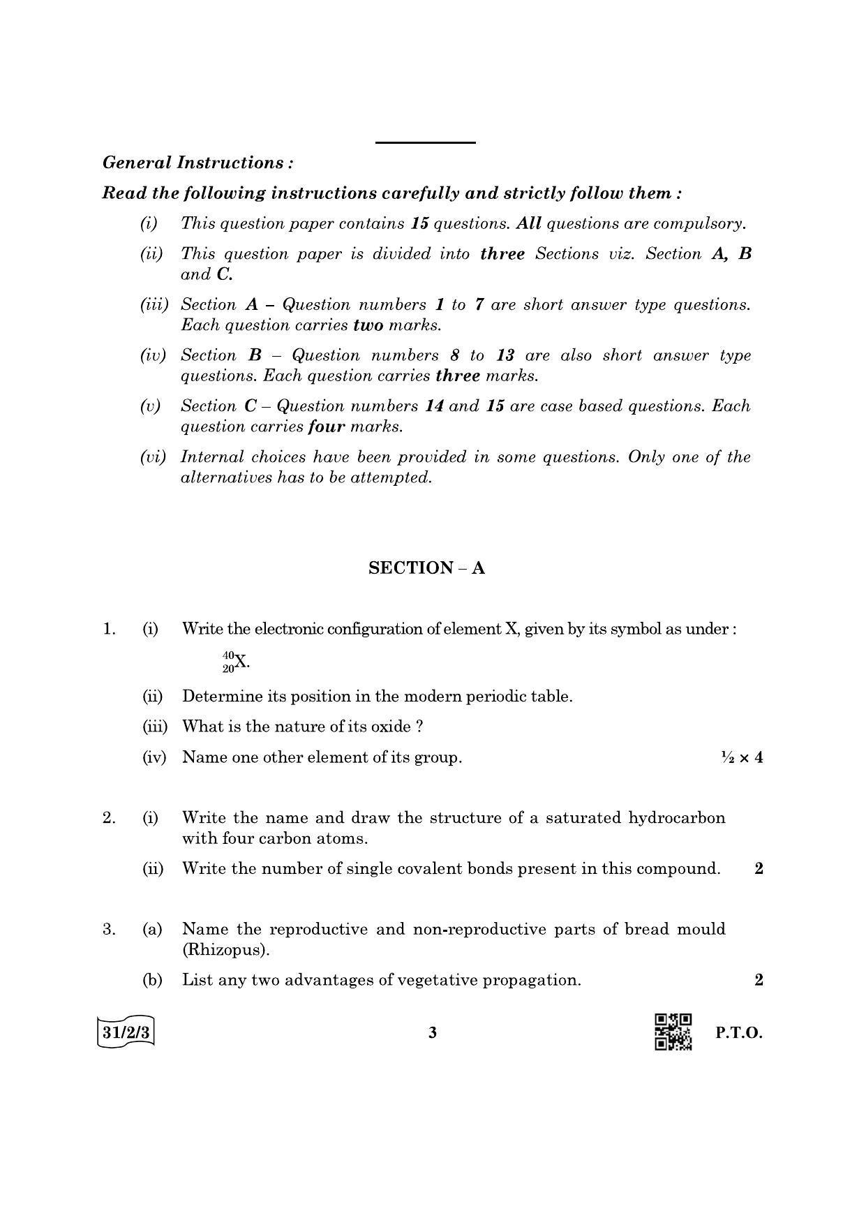 CBSE Class 10 31-2-3 Science 2022 Question Paper - Page 3