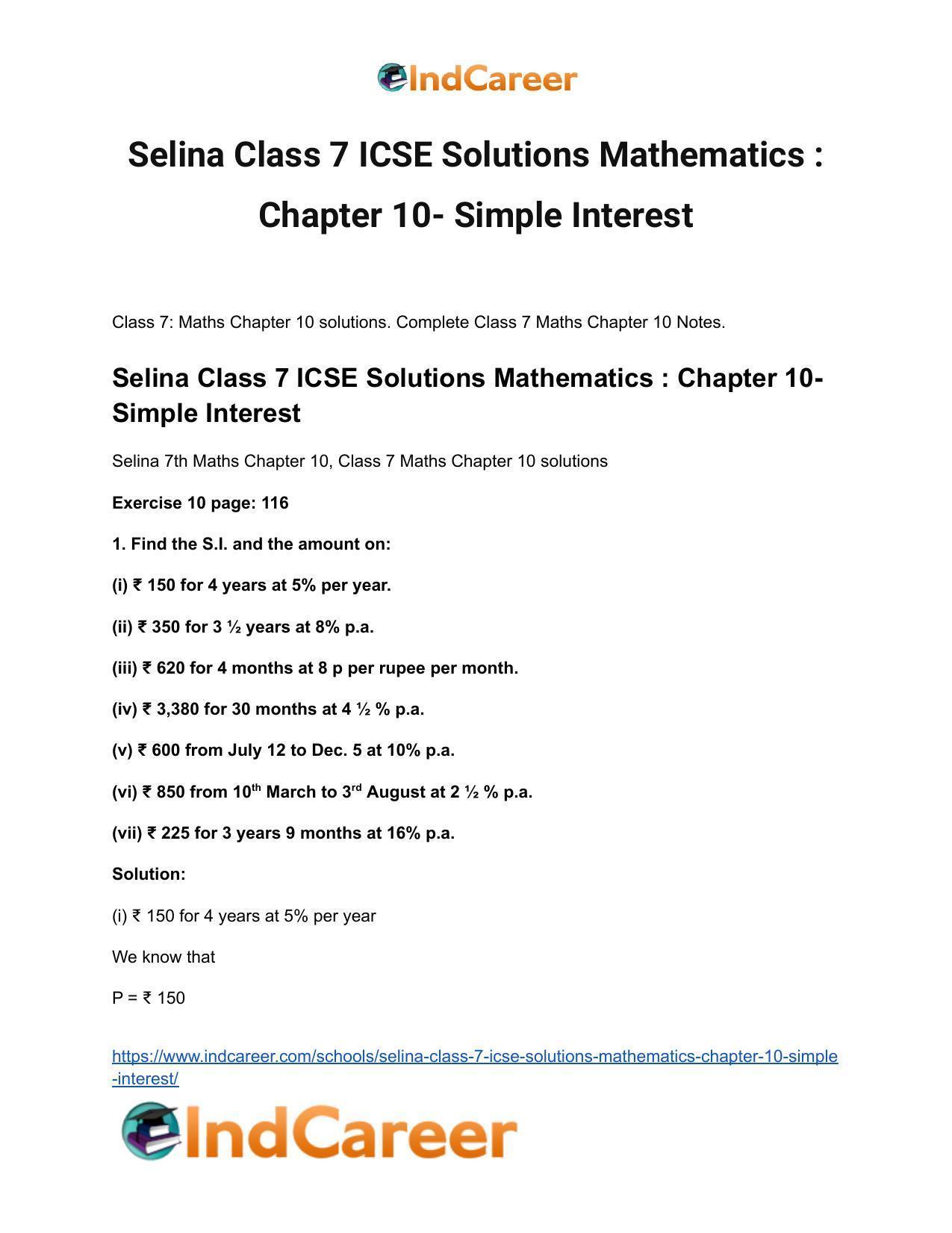 Selina Class 7 ICSE Solutions Mathematics : Chapter 10- Simple Interest - Page 2
