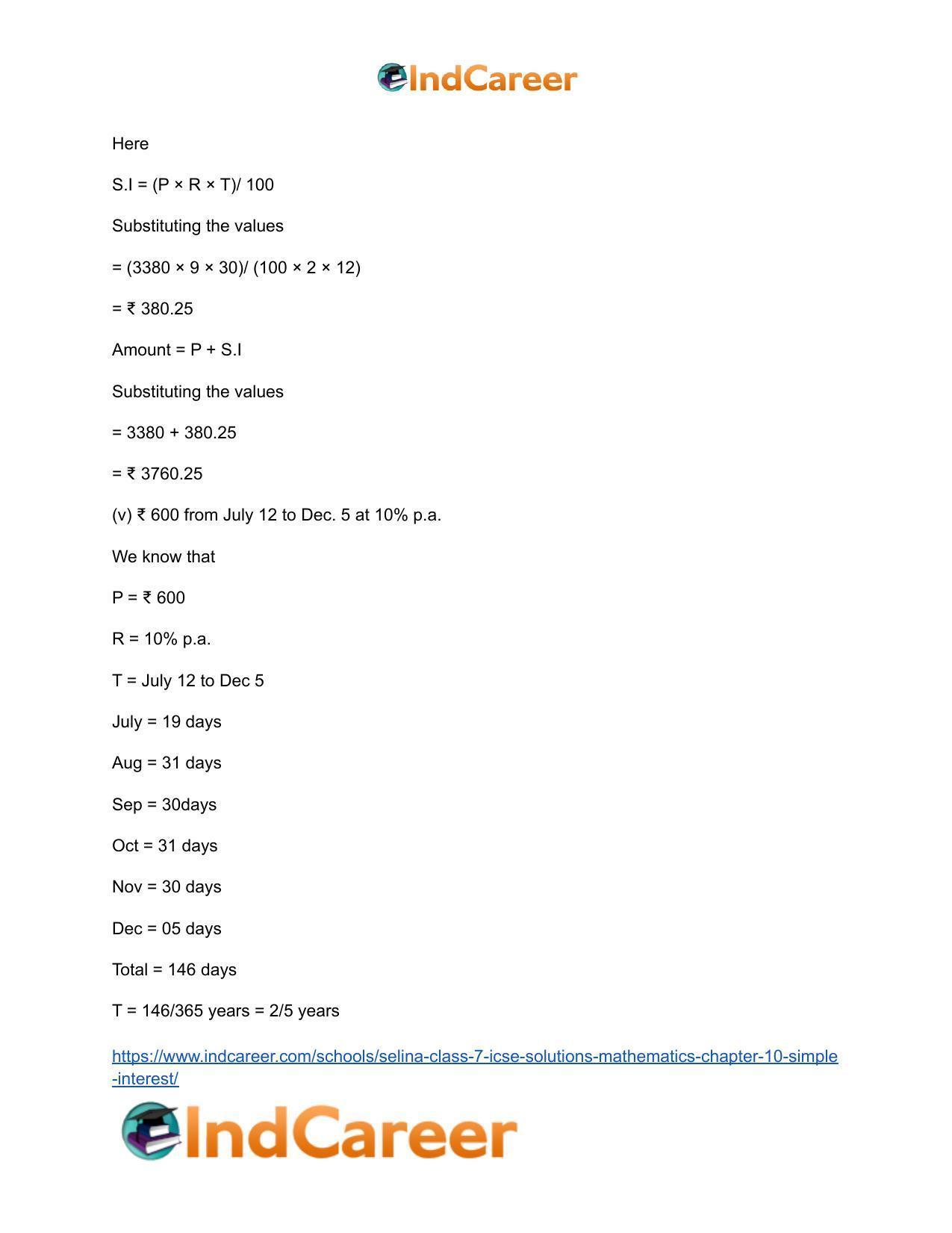 Selina Class 7 ICSE Solutions Mathematics : Chapter 10- Simple Interest - Page 5