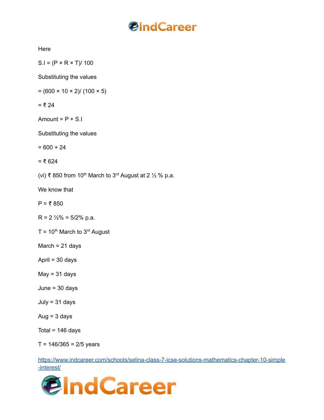 Selina Class 7 ICSE Solutions Mathematics : Chapter 10- Simple Interest - Page 6