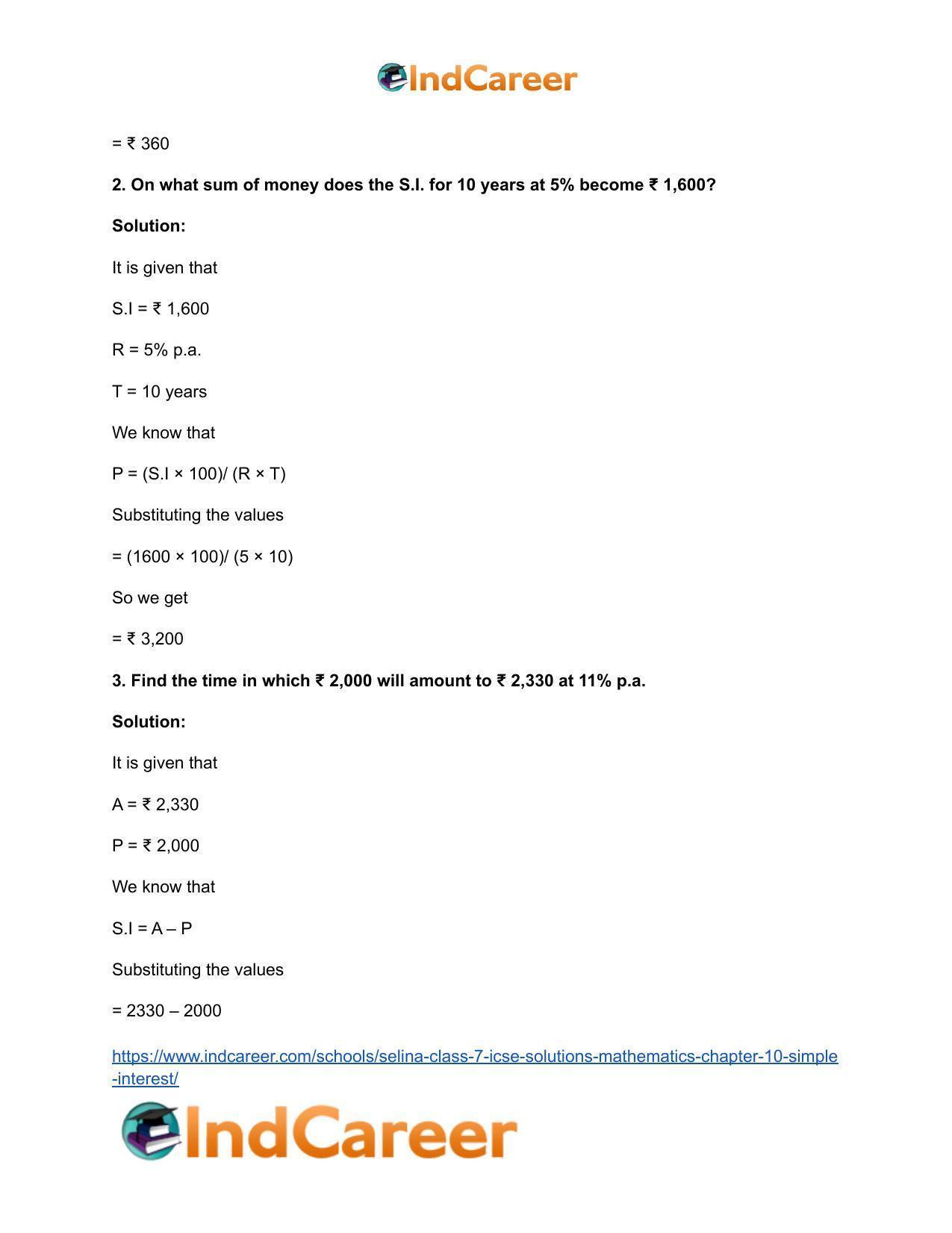 Selina Class 7 ICSE Solutions Mathematics : Chapter 10- Simple Interest - Page 8
