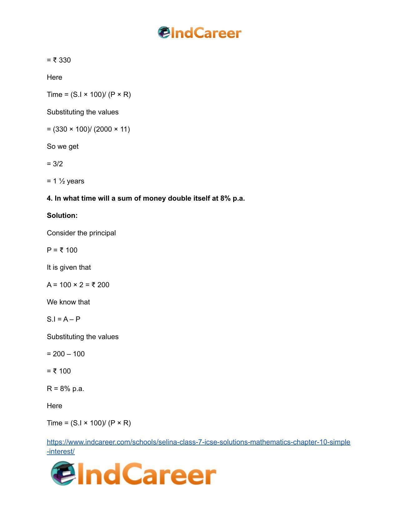Selina Class 7 ICSE Solutions Mathematics : Chapter 10- Simple Interest - Page 9