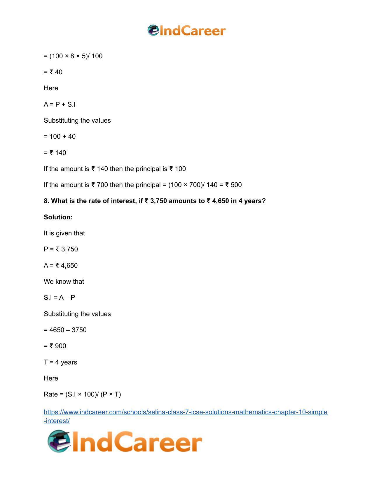 Selina Class 7 ICSE Solutions Mathematics : Chapter 10- Simple Interest - Page 12