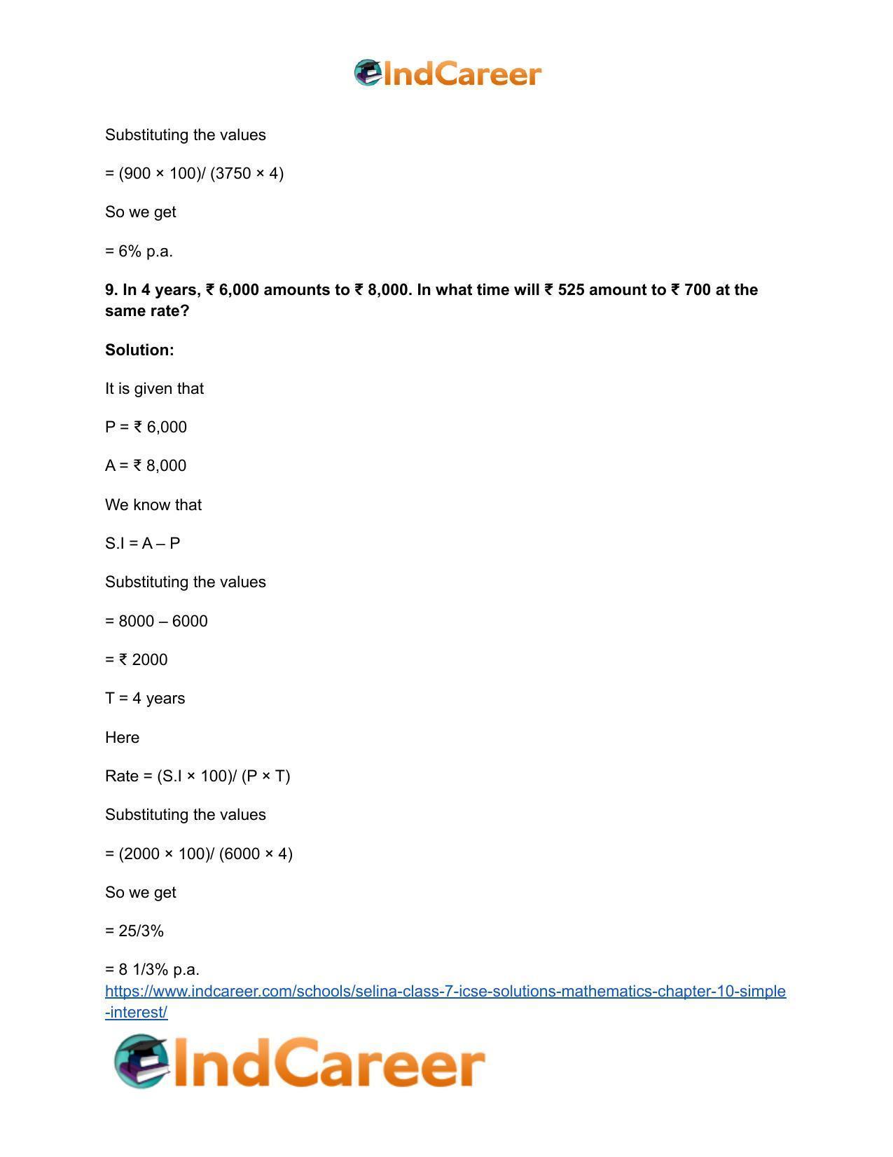Selina Class 7 ICSE Solutions Mathematics : Chapter 10- Simple Interest - Page 13