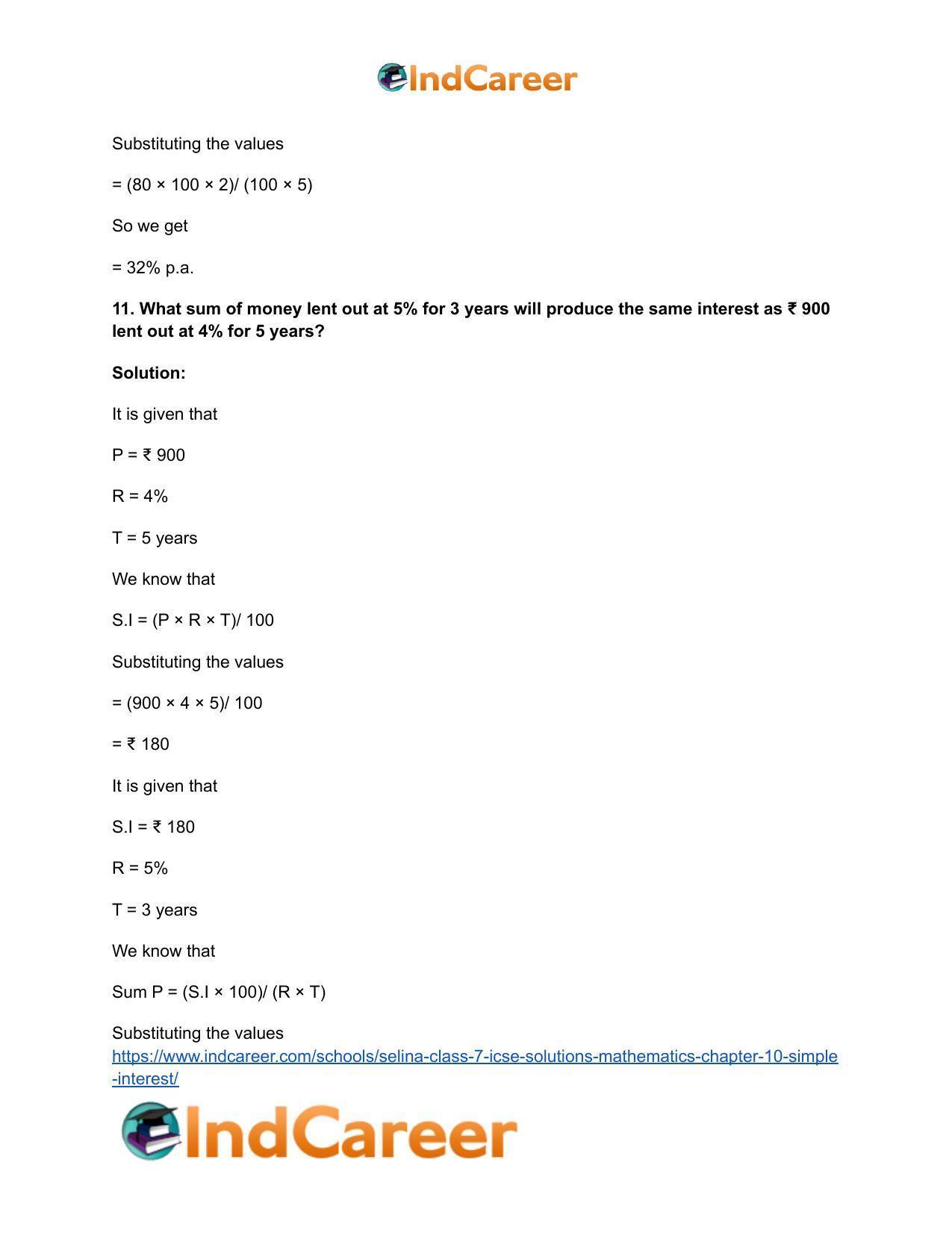 Selina Class 7 ICSE Solutions Mathematics : Chapter 10- Simple Interest - Page 15