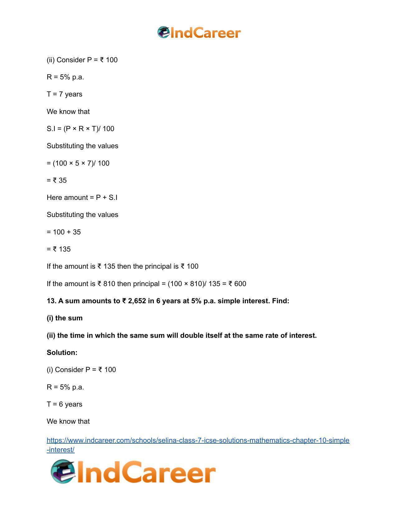 Selina Class 7 ICSE Solutions Mathematics : Chapter 10- Simple Interest - Page 17