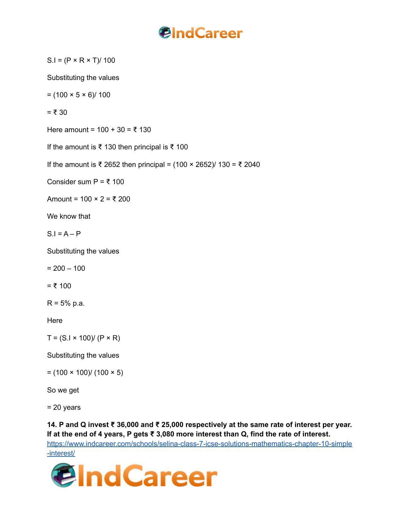 Selina Class 7 ICSE Solutions Mathematics : Chapter 10- Simple Interest - Page 18