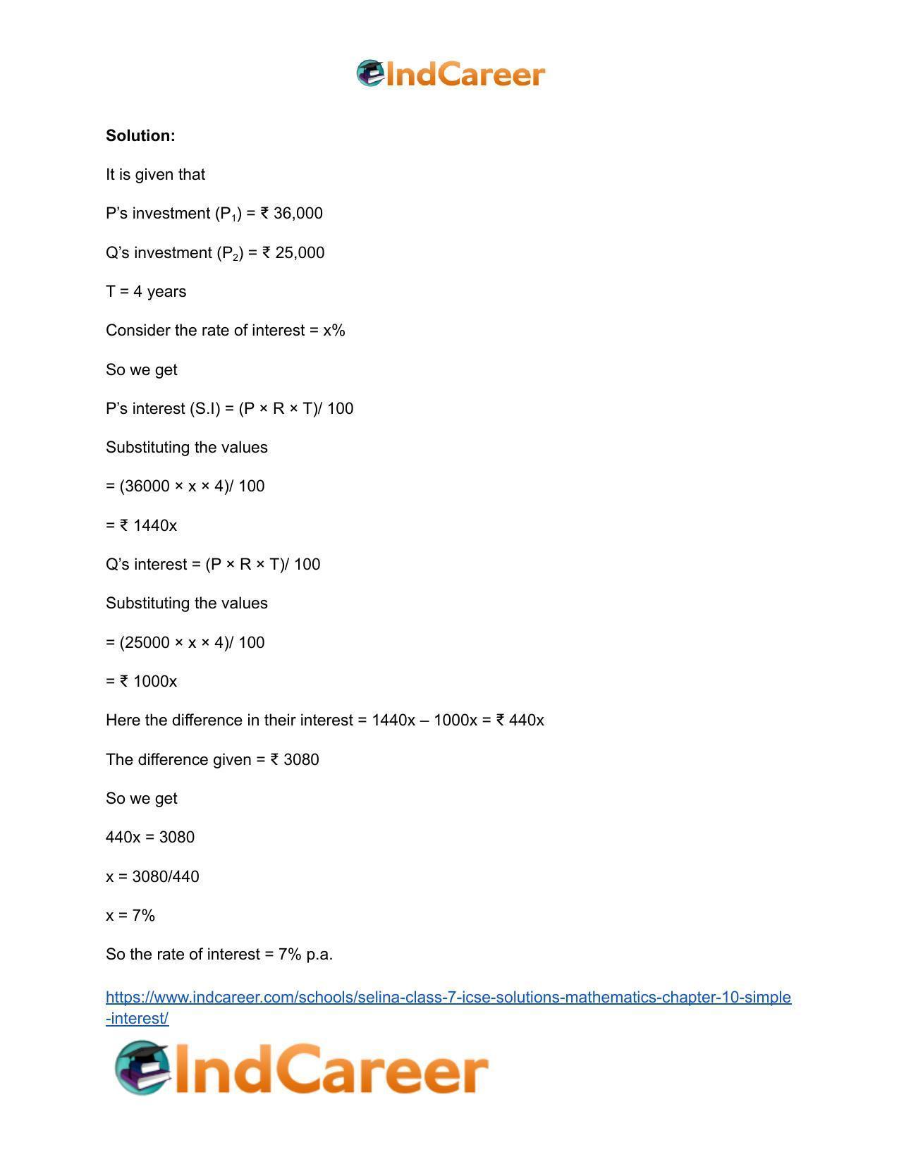 Selina Class 7 ICSE Solutions Mathematics : Chapter 10- Simple Interest - Page 19