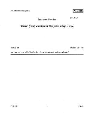 IGNOU PhD Entrance Test Ph.D (Hindi) 2016 Question Paper