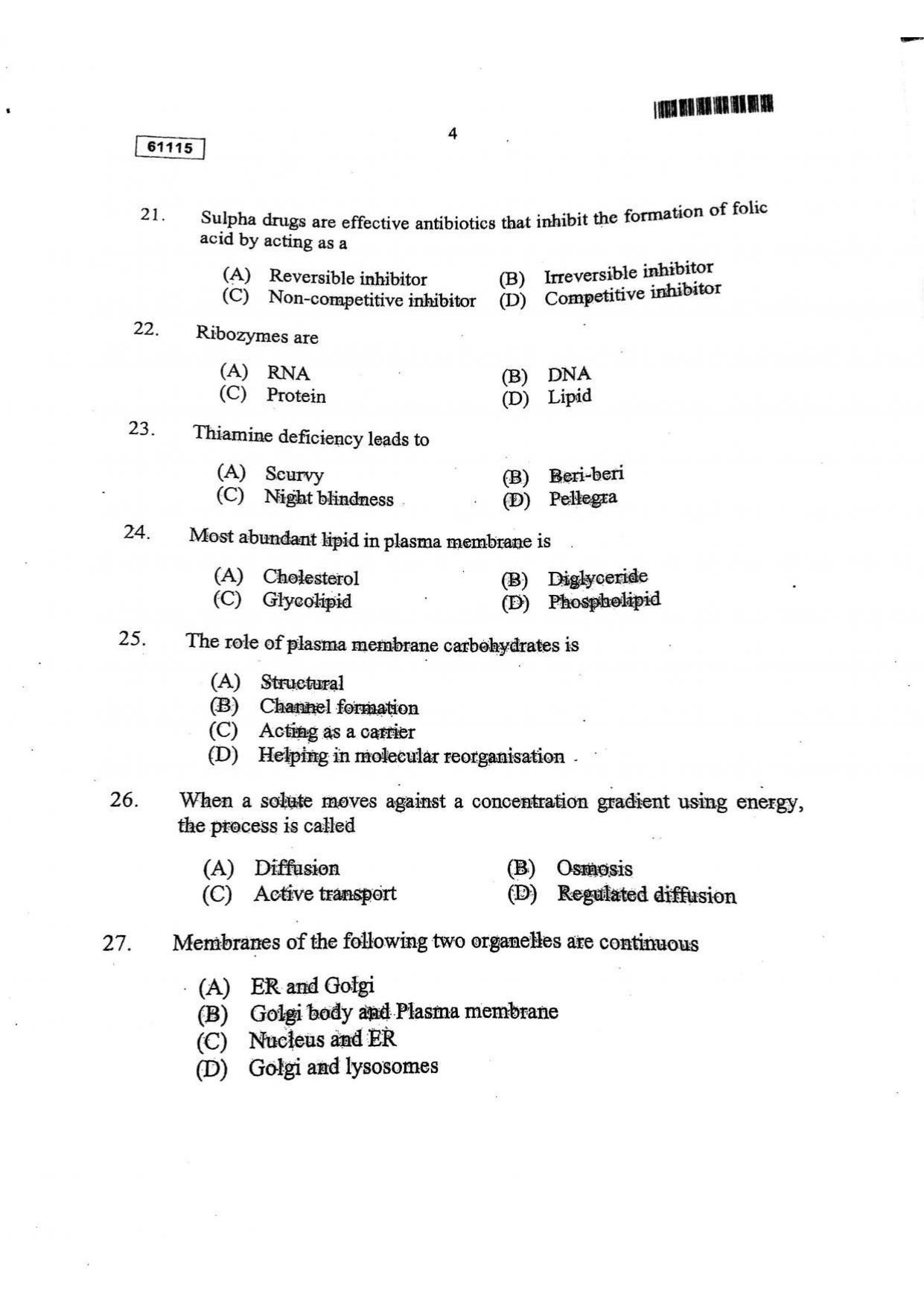 CUSAT CAT 2015 Life Science Question Paper - Page 5