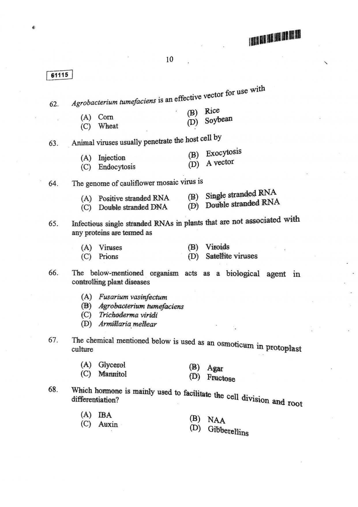 CUSAT CAT 2015 Life Science Question Paper - Page 11