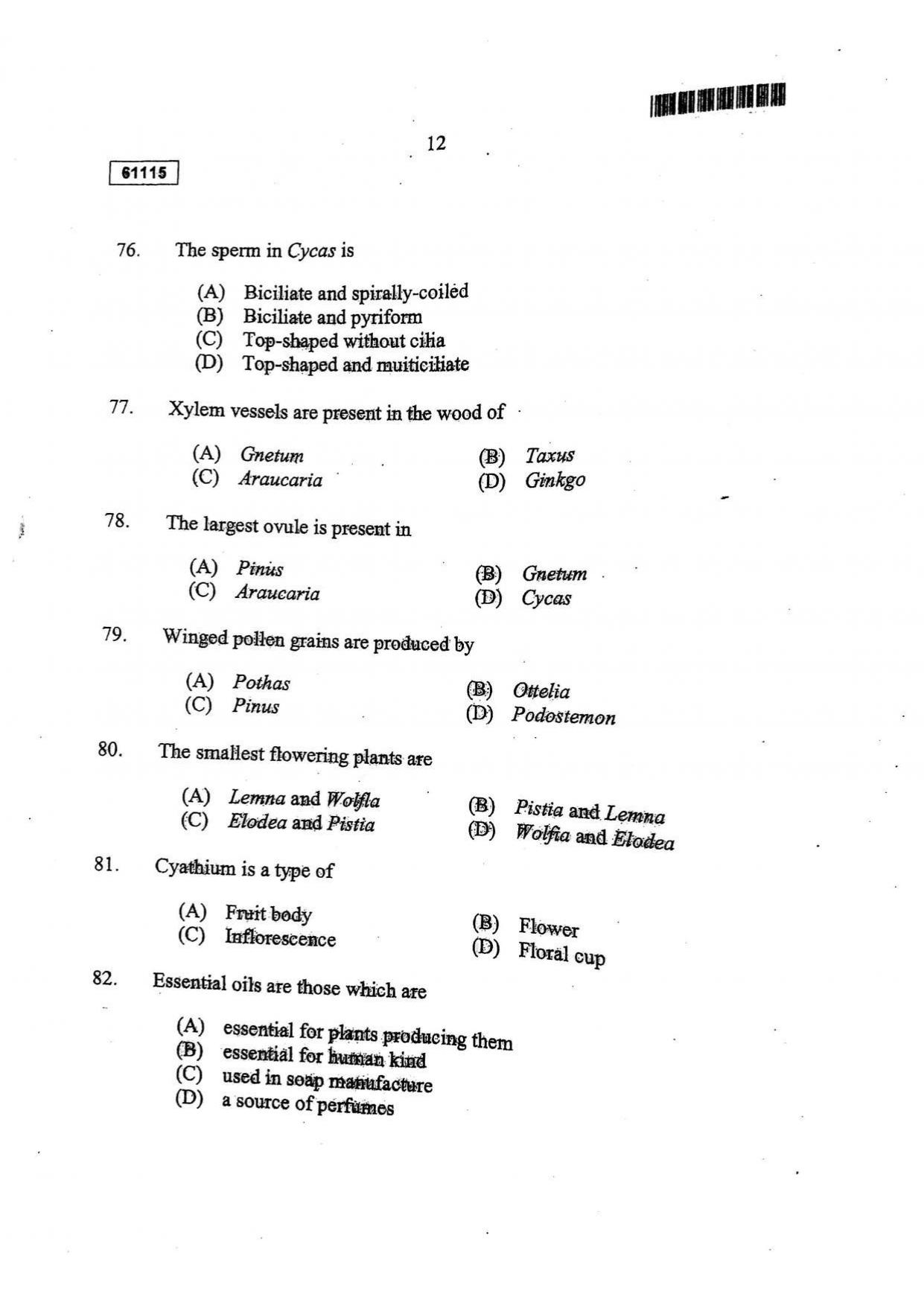 CUSAT CAT 2015 Life Science Question Paper - Page 13