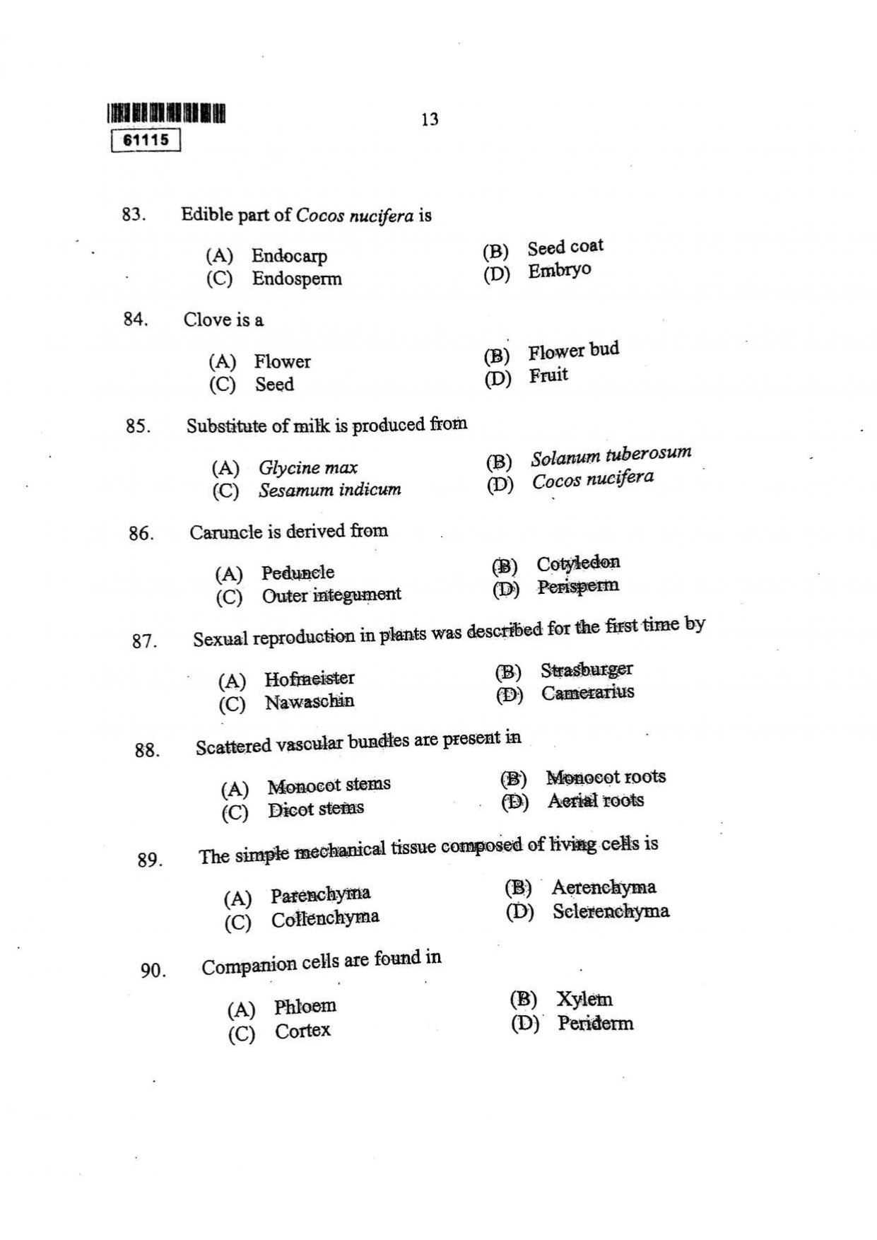 CUSAT CAT 2015 Life Science Question Paper - Page 14
