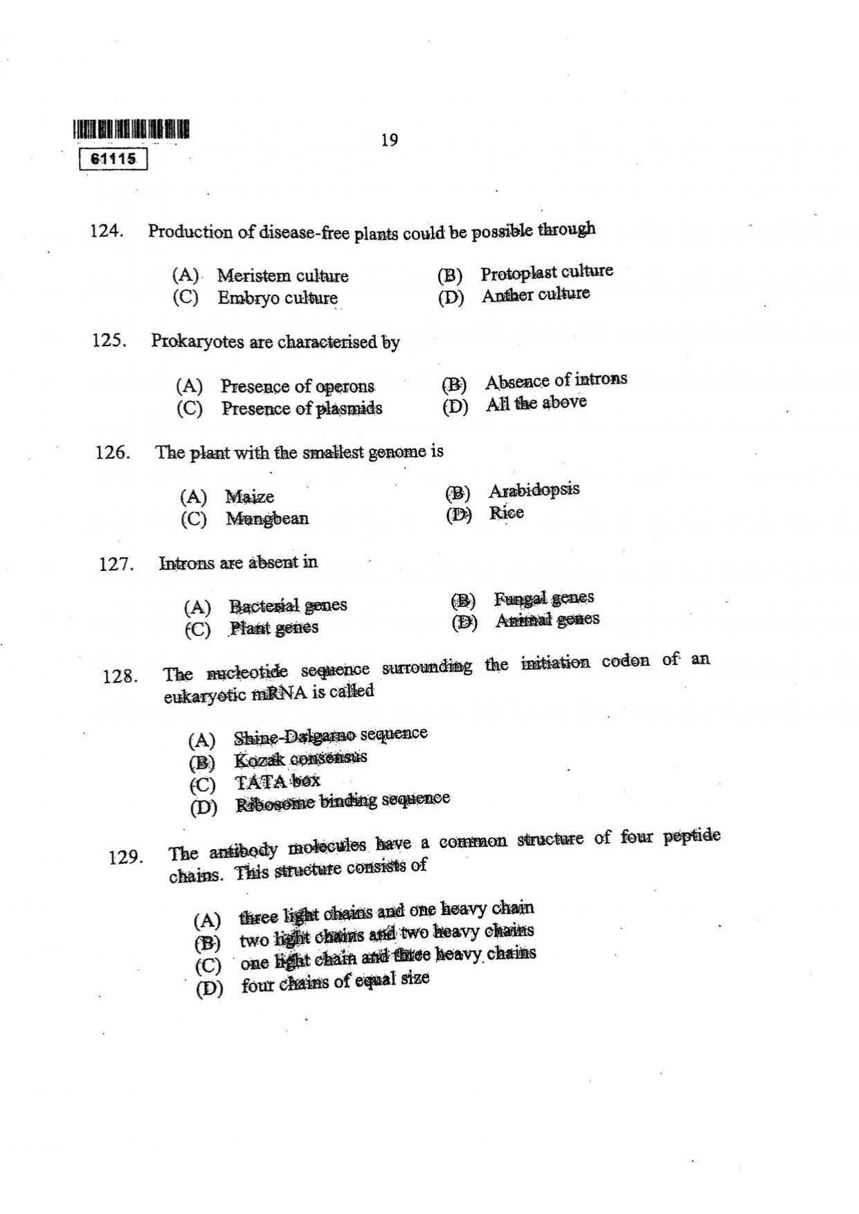 CUSAT CAT 2015 Life Science Question Paper - Page 20