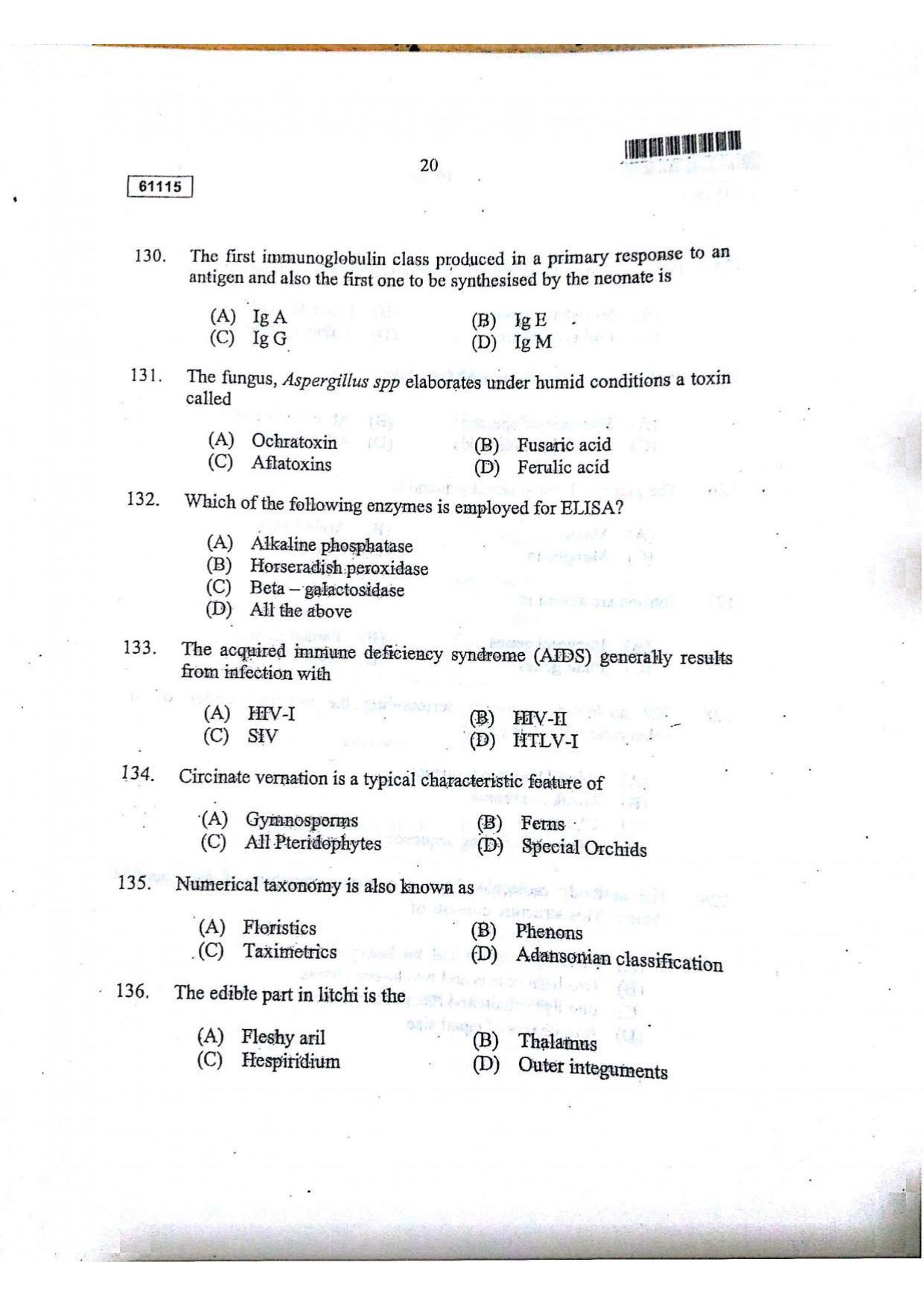 CUSAT CAT 2015 Life Science Question Paper - Page 21