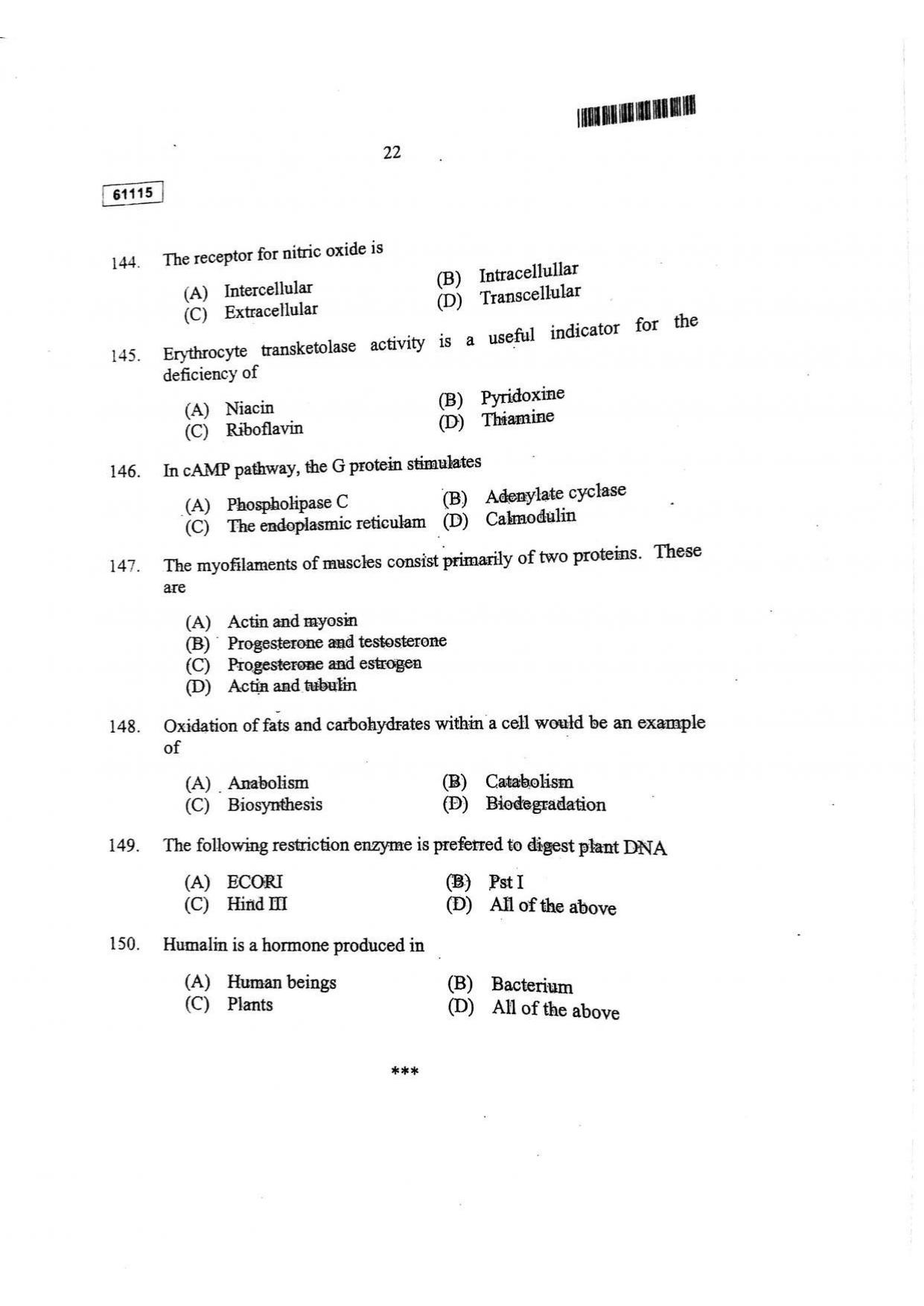 CUSAT CAT 2015 Life Science Question Paper - Page 23