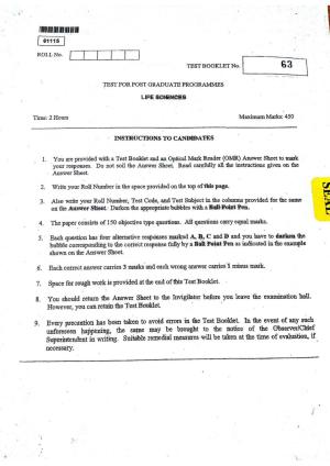 CUSAT CAT 2015 Life Science Question Paper