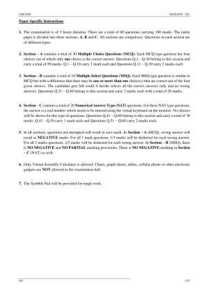 JAM 2020: GG Question Paper