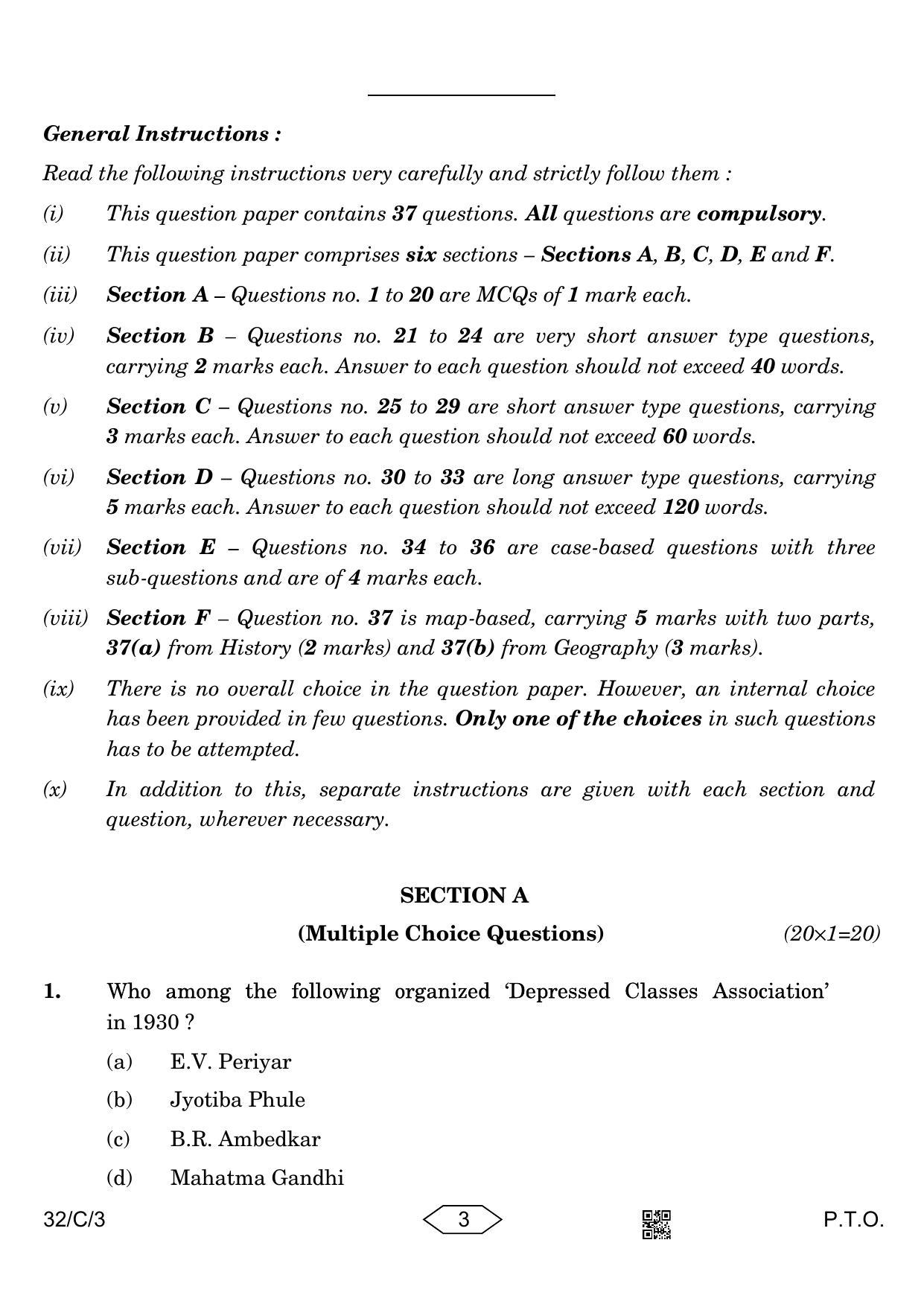 CBSE Class 10 32-3 Social Science 2023 (Compartment) Question Paper - Page 3