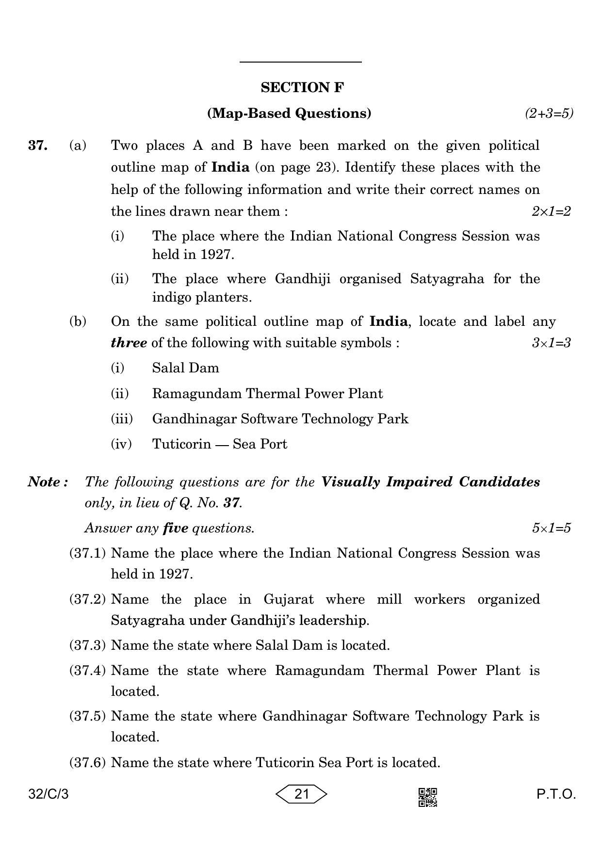 CBSE Class 10 32-3 Social Science 2023 (Compartment) Question Paper - Page 21