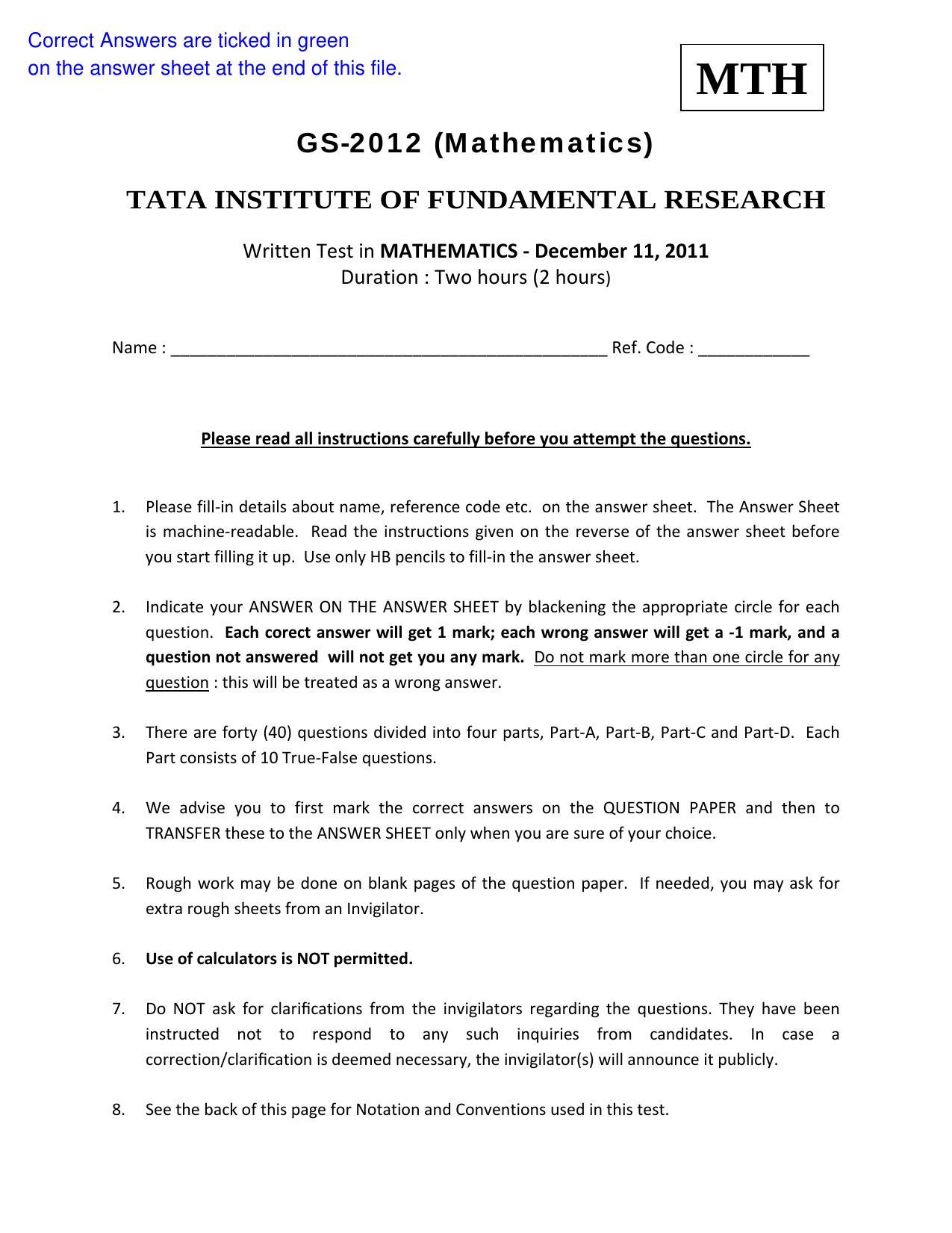 tifr phd mathematics question papers