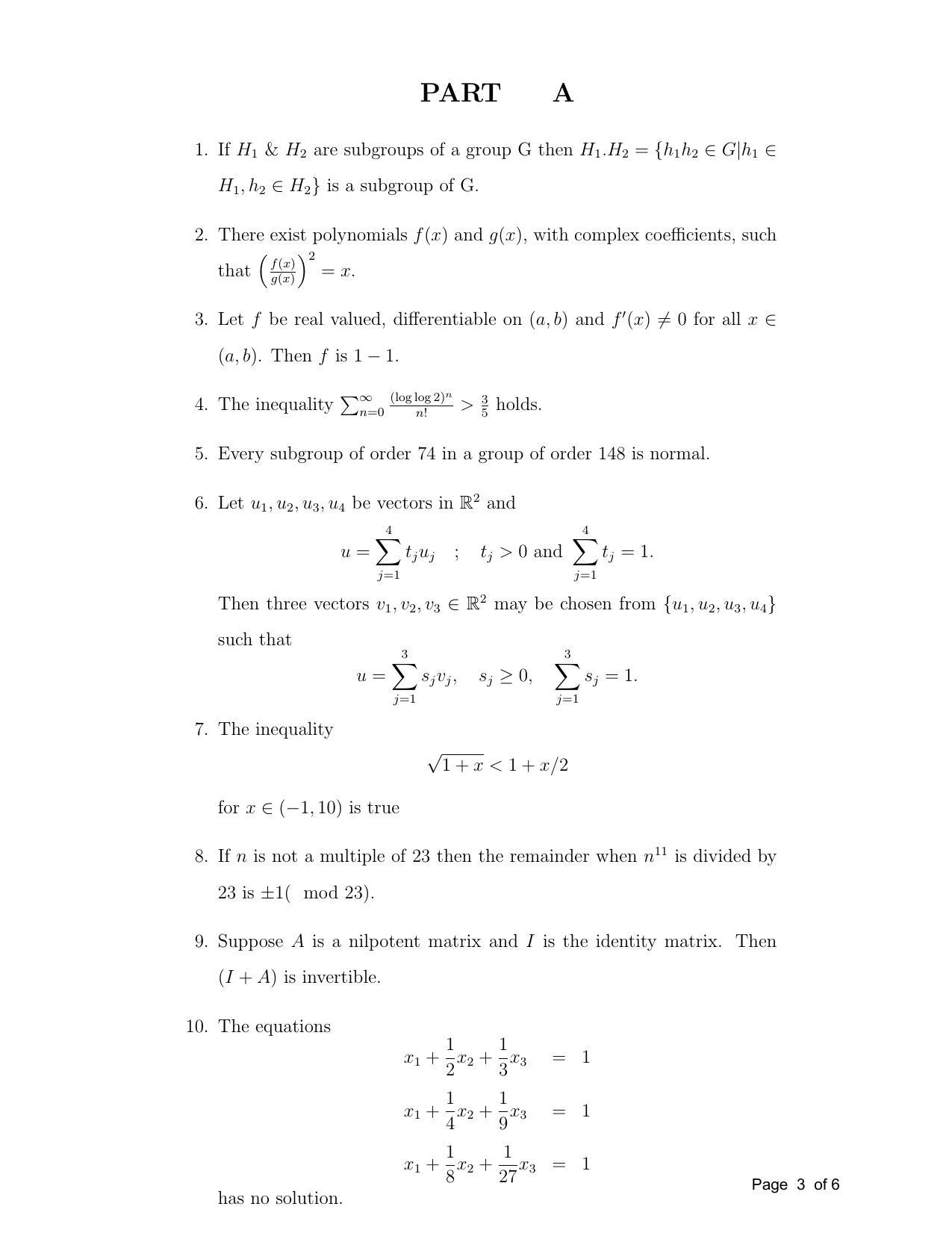 TIFR GS 2012 Mathematics Question Paper - Page 3