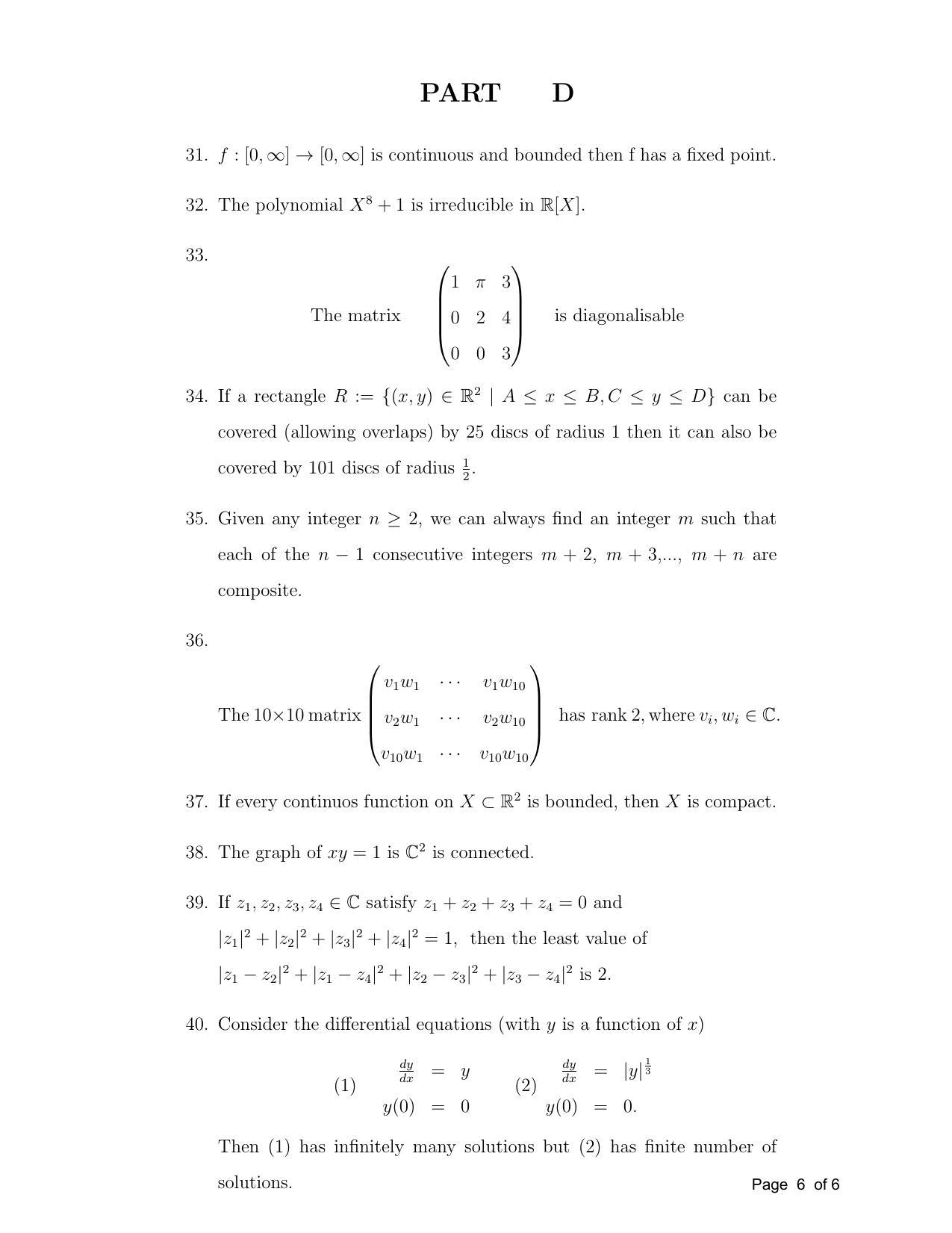 TIFR GS 2012 Mathematics Question Paper - Page 6
