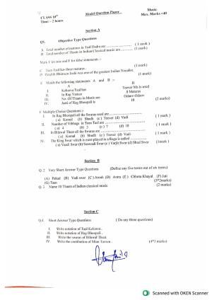 JKBOSE Class 10 CWSN Music Model Question Paper