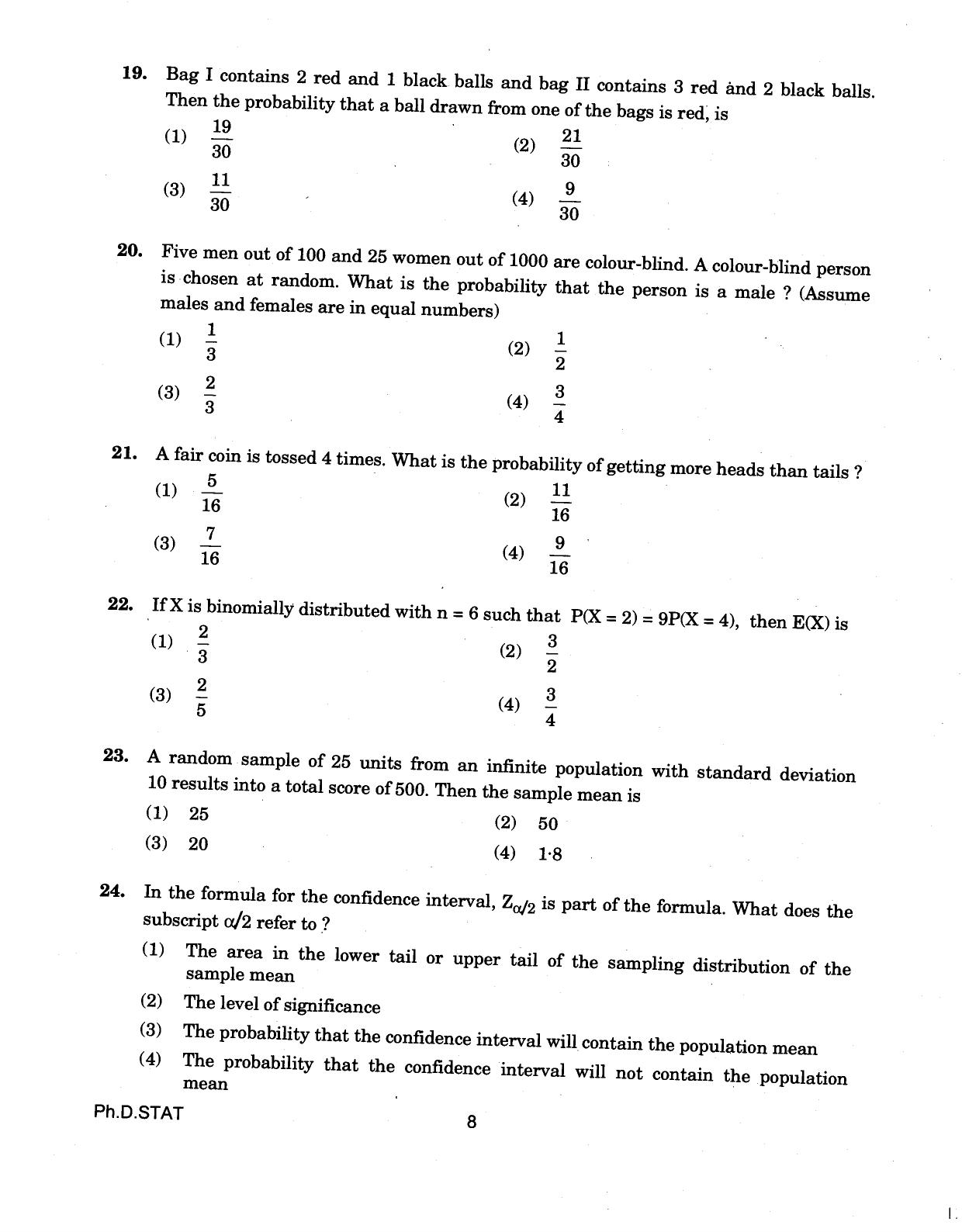 IGNOU PhD Entrance Test Ph.D (Statistics) 2018 Question Paper - Page 8