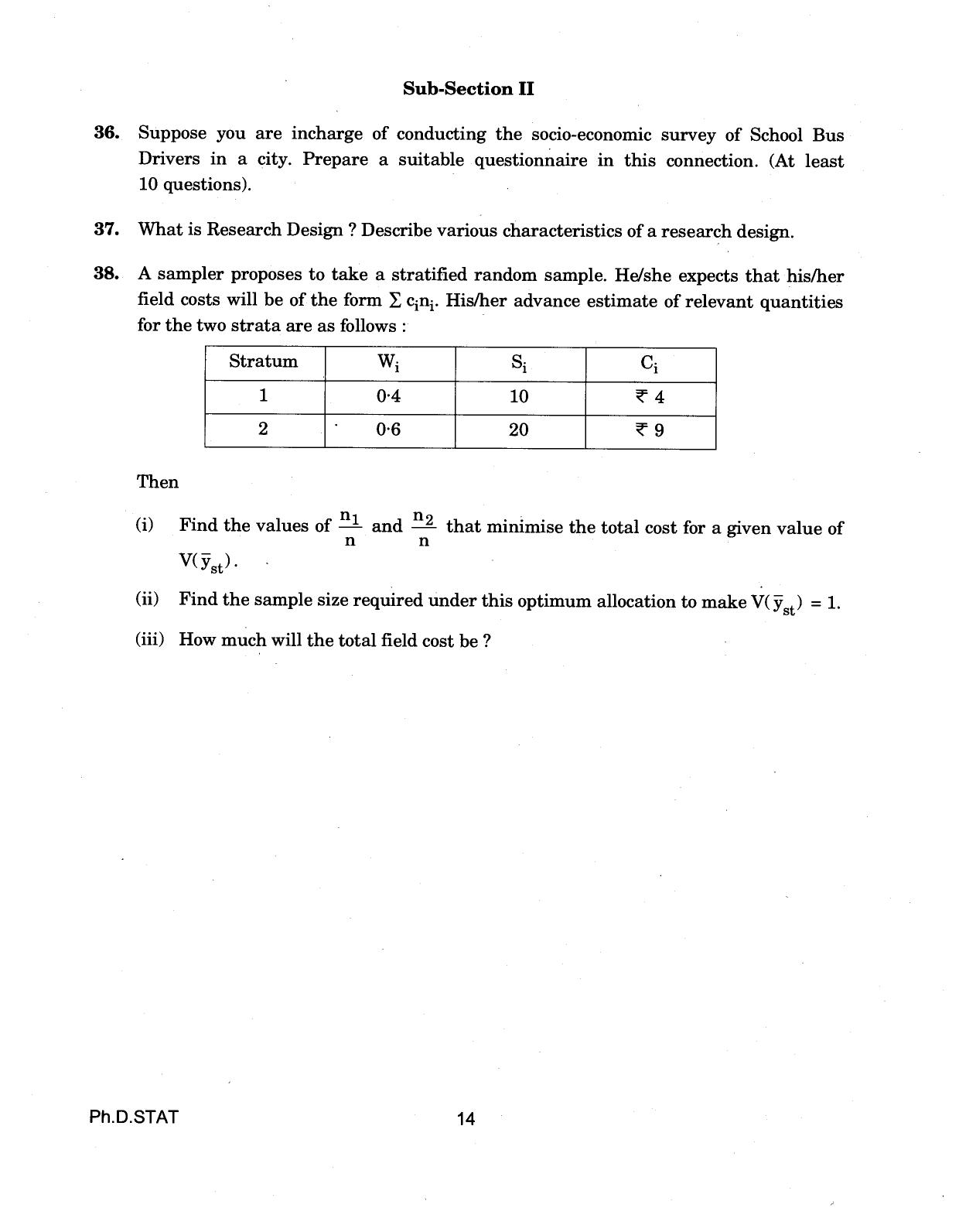 IGNOU PhD Entrance Test Ph.D (Statistics) 2018 Question Paper - Page 14